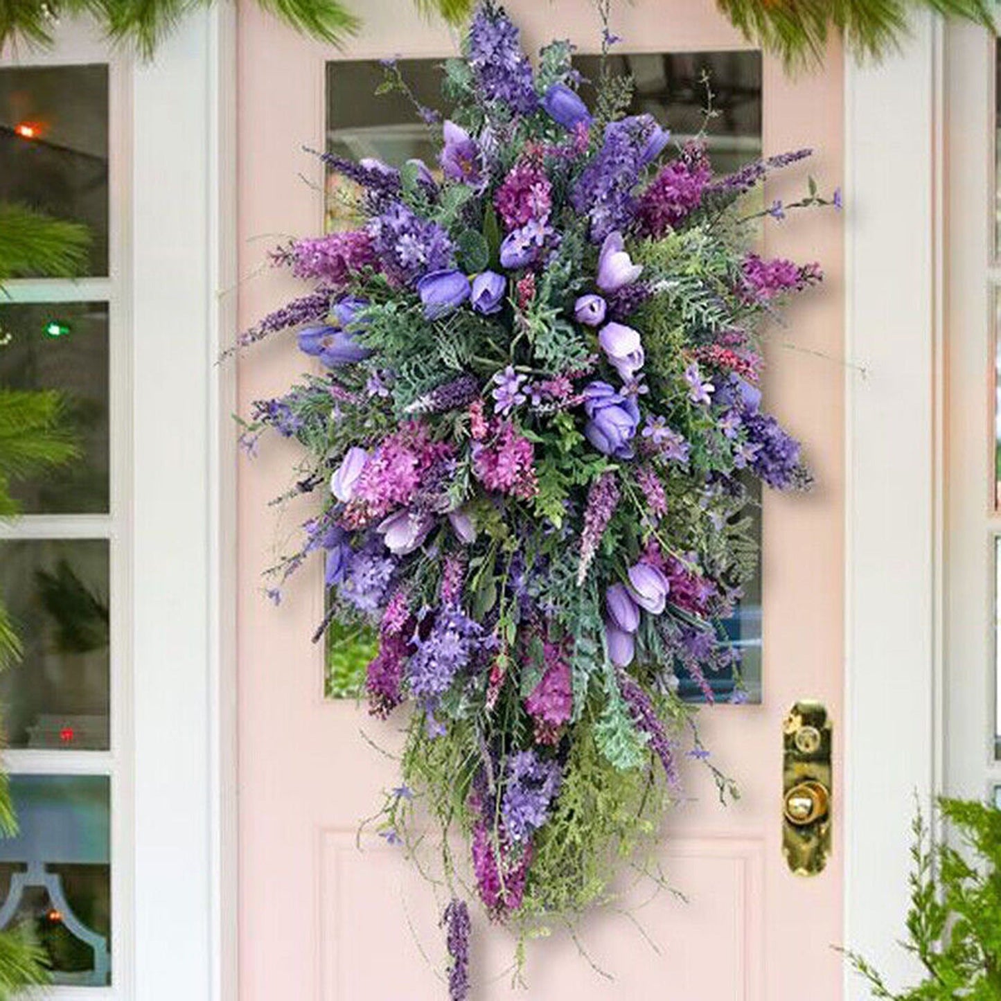 Front Door Artificial Spring Wreath Flower Garland Wall Decor