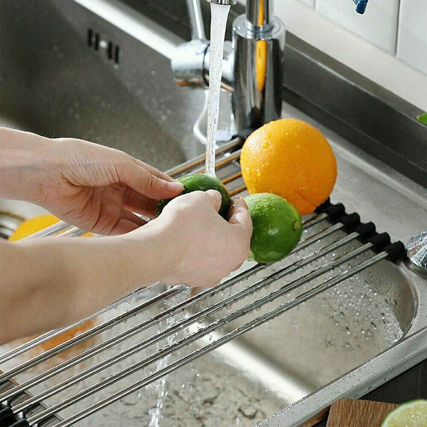 Over Sink Dish Drainer Stainless Steel Kitchen Rack Roll Up Drying