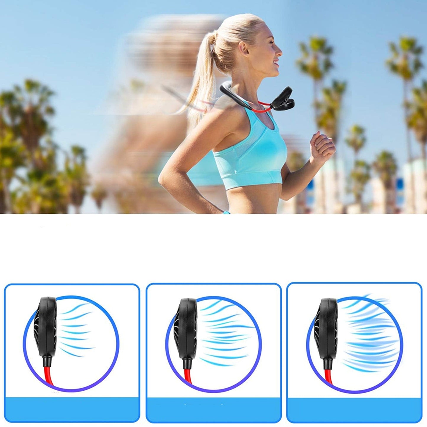 Dual Cooling Neckband Fan Portable USB Rechargeable Neck Hanging Sport