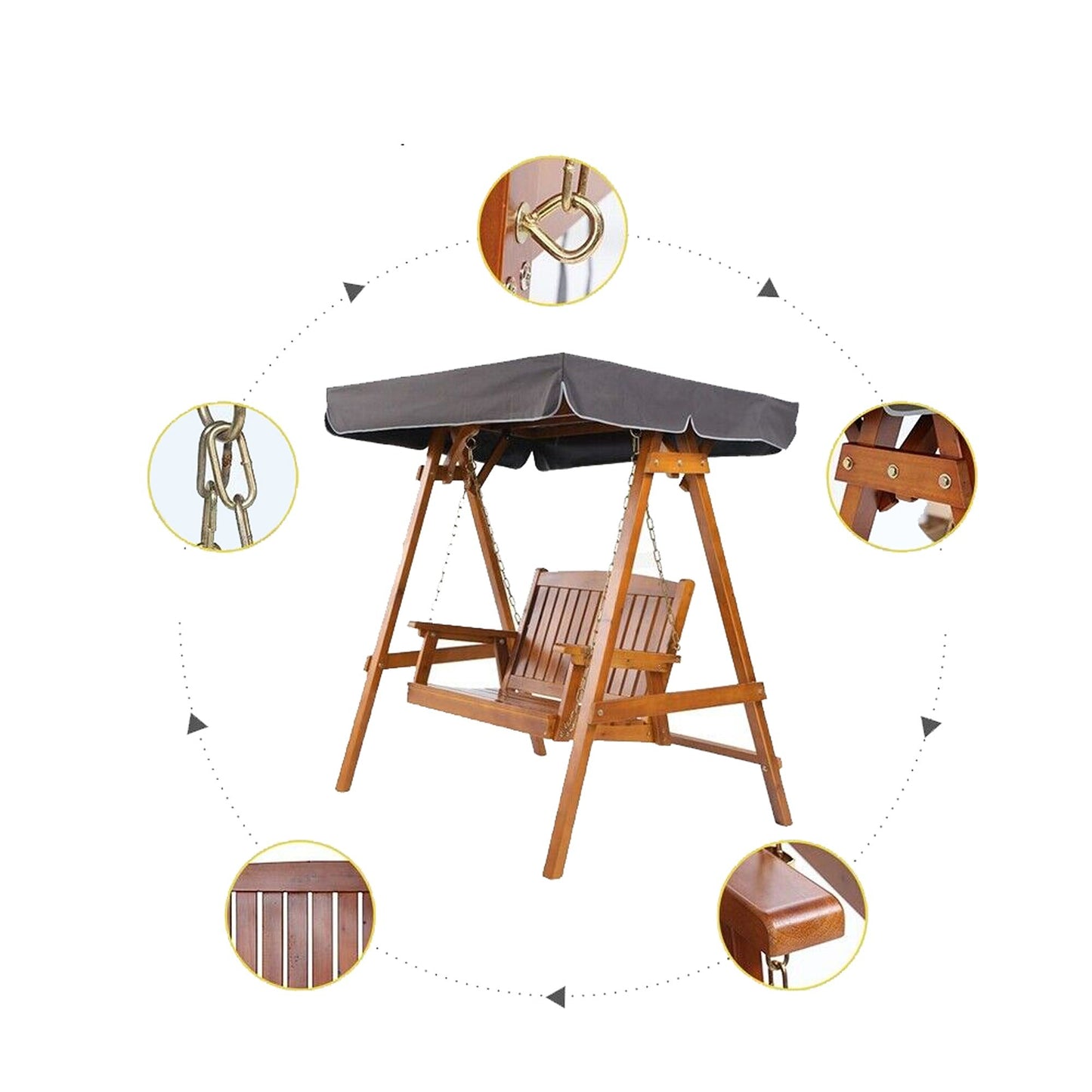 Wooden Outdoor Swing Chair with Canopy Garden Bench Furniture