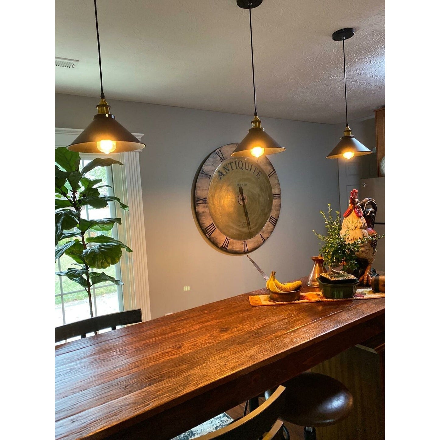 3pcs Black Iron Metal Shade Pendant Light Ceiling Lamp Fixture Hanging Lighting