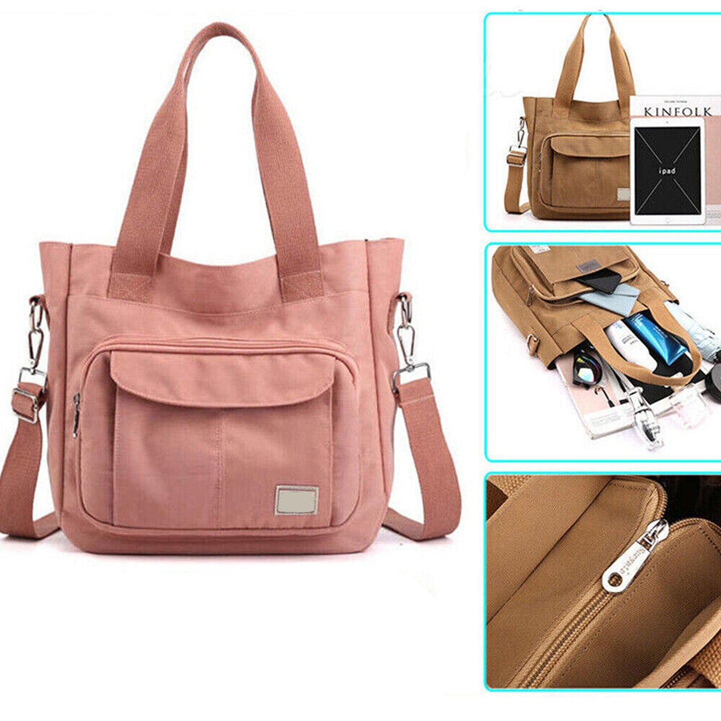 Large Nylon Waterproof Handbags with Zipper Women Shoulder Messenger Bag