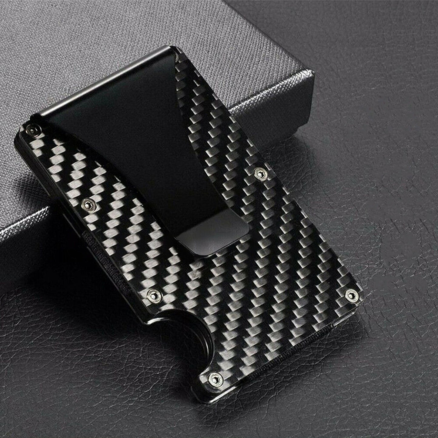 Men Slim Carbon Fiber Credit Card Holder RFID Blocking Wallet Money Clip