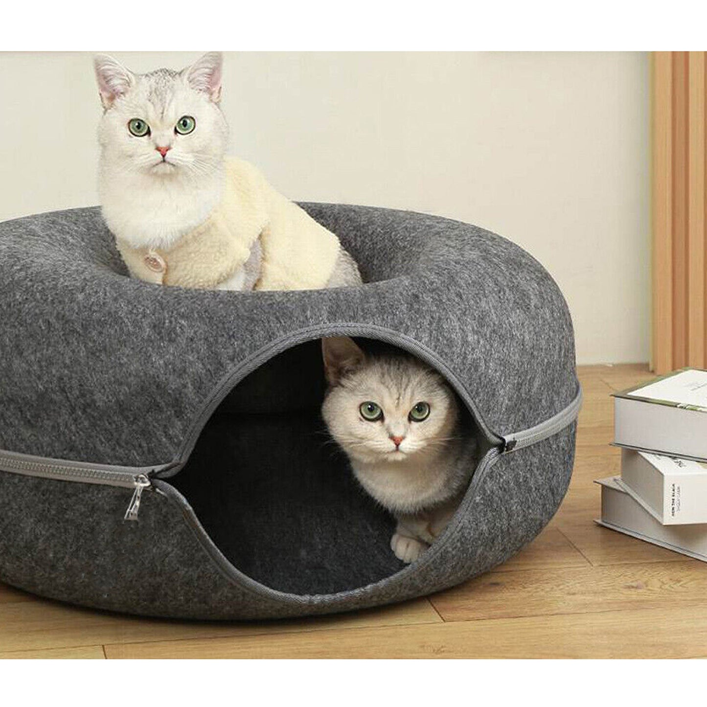 Cat Tunnel Donut Bed Felt Pet House with Interactive Play Toy