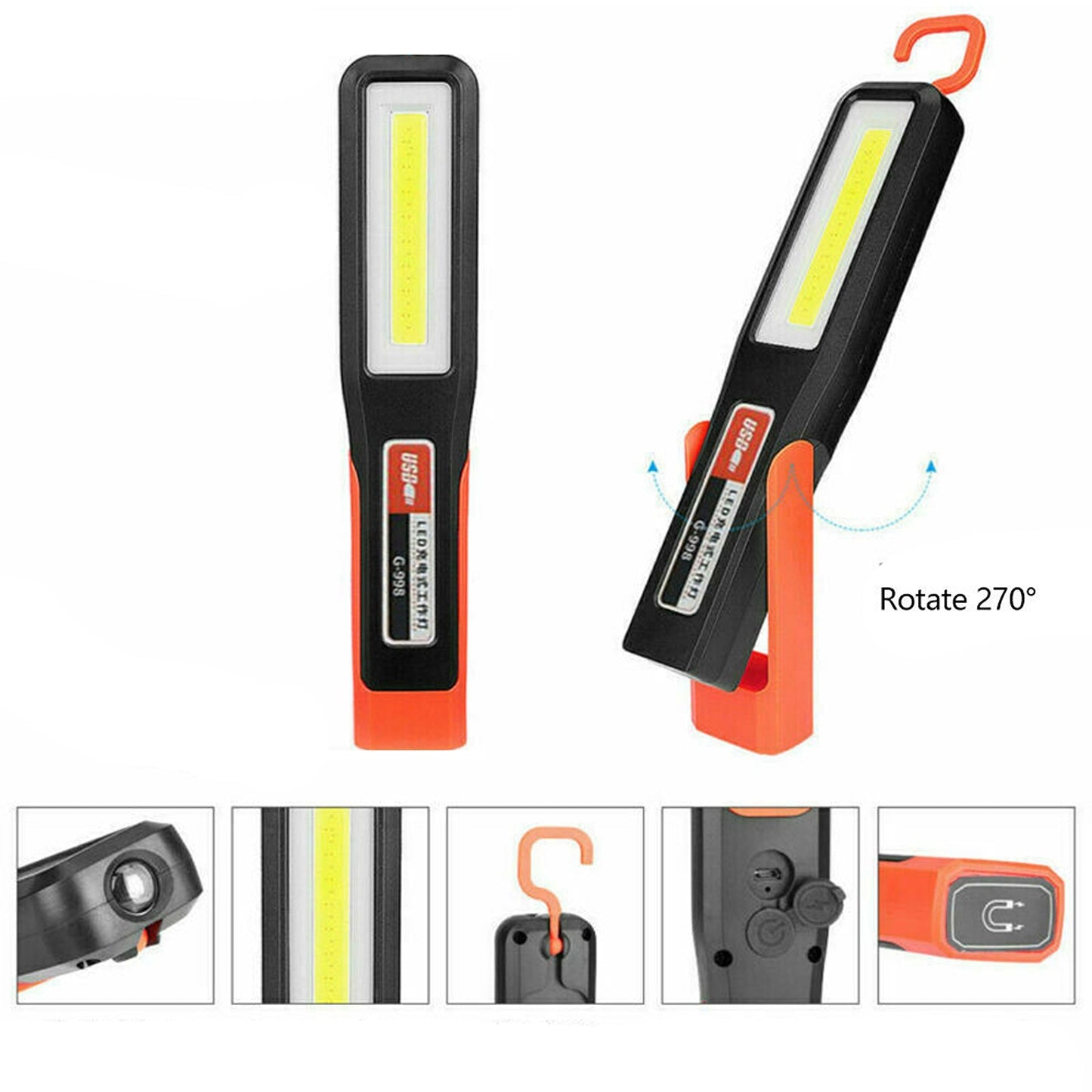 2pcs Cordless Magnetic Light Rechargeable COB Lamp Torch