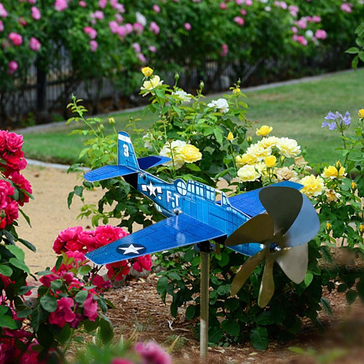 Metal Airplane Wind Spinners Outdoor Windmill Garden Decor