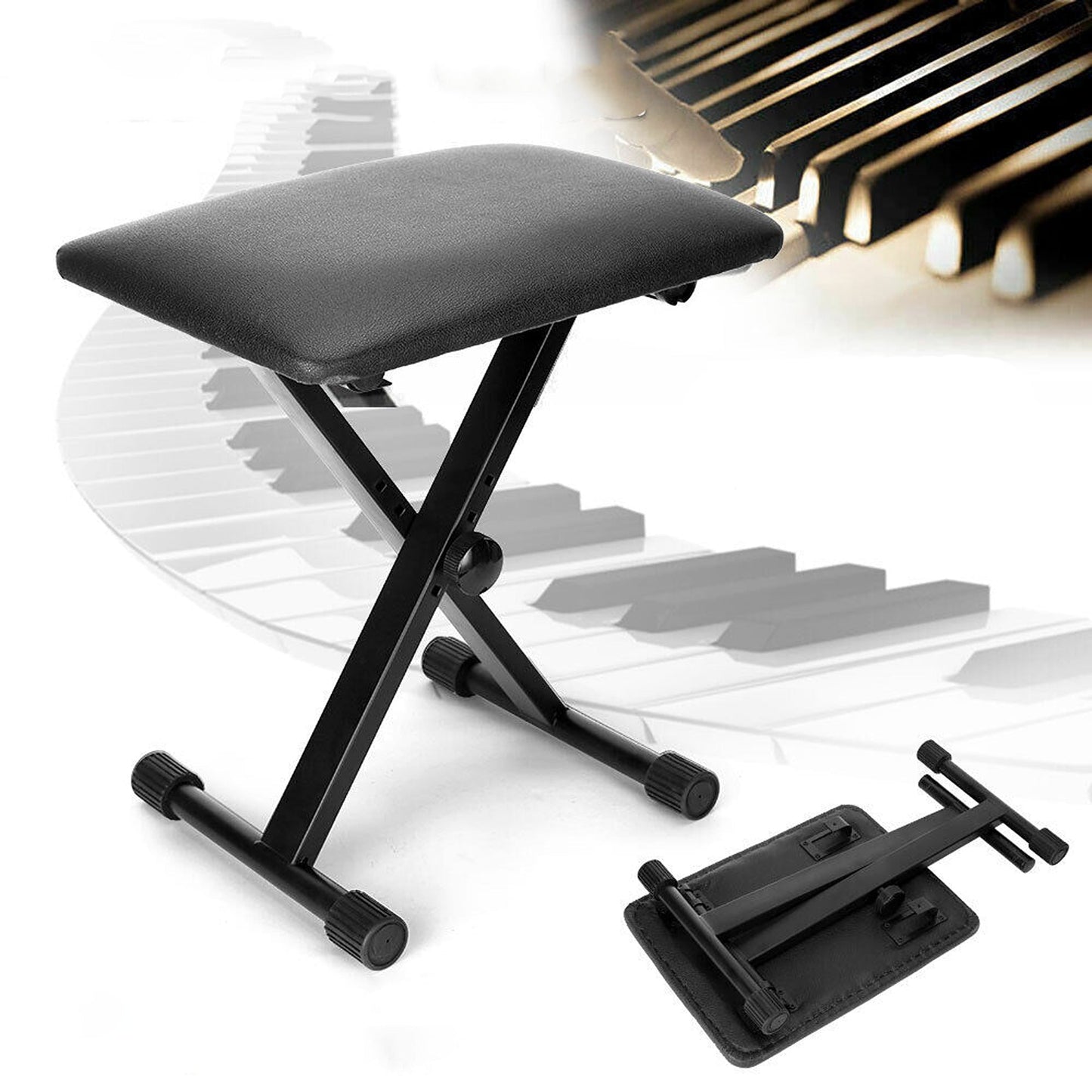 3 Way X Frame Adjustable Keyboard Bench with Soft Cushion