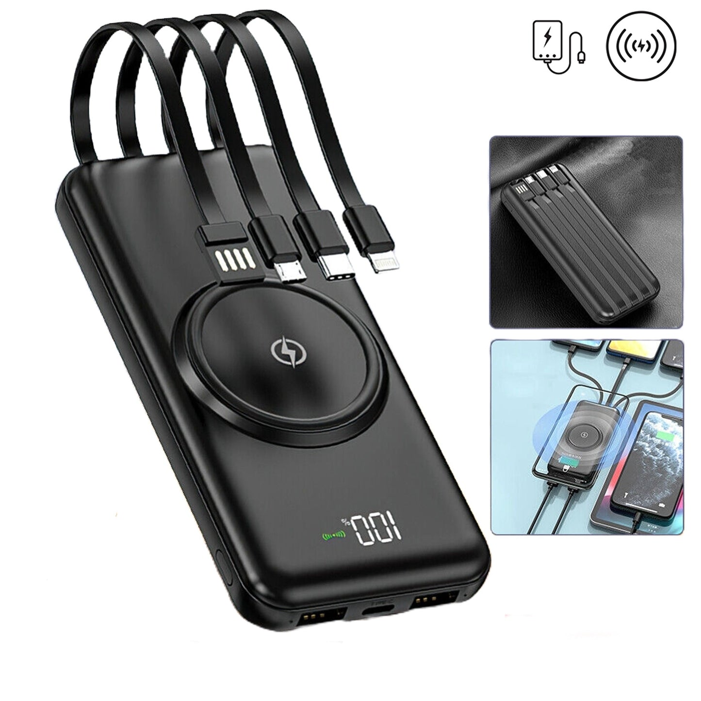 Wireless 20000mAh Dual USB Fast Charging Portable Power Bank with LED