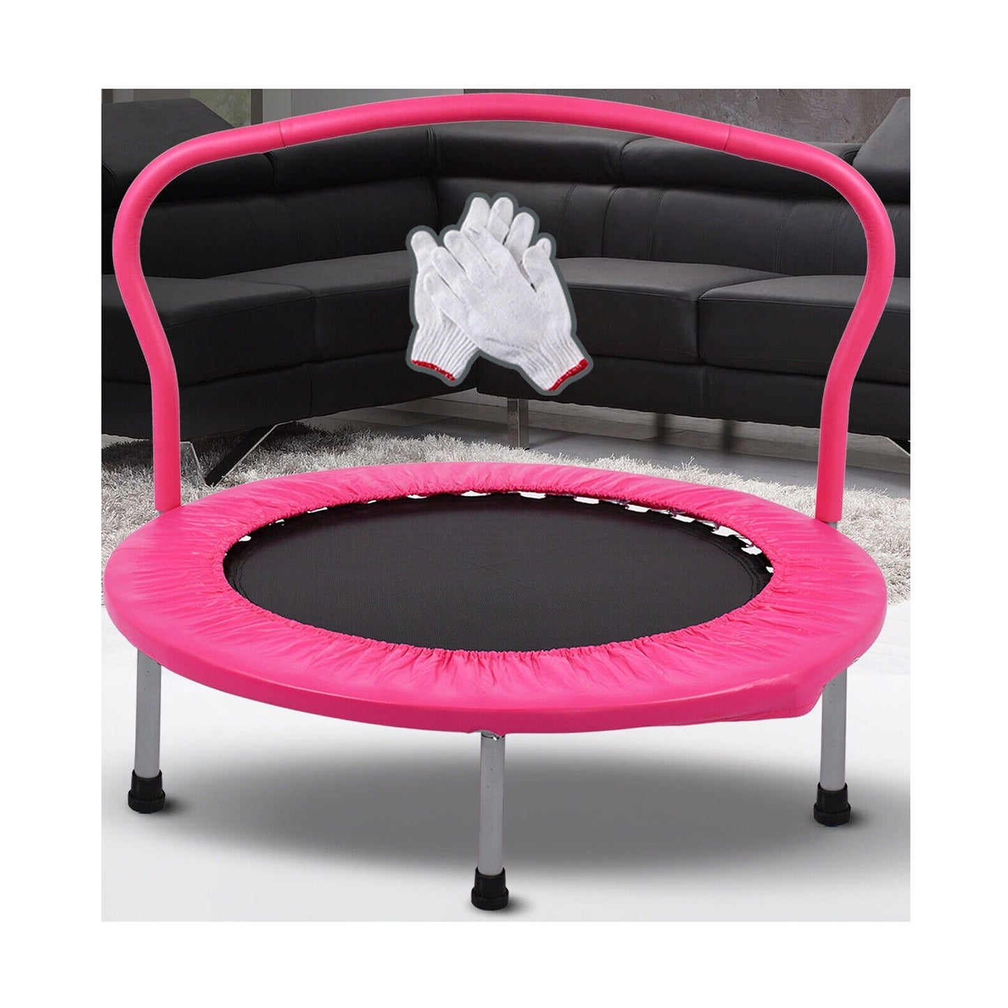 Elastic 36-inch Mini Trampoline with Handrail for Cardio Fitness