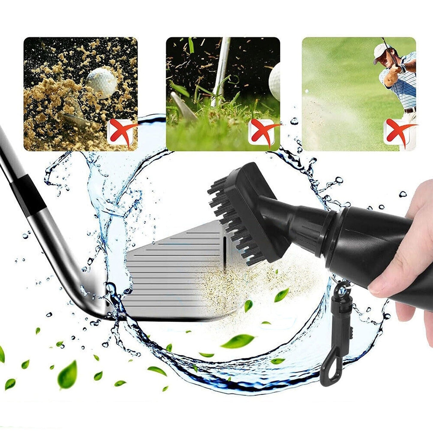 Golf Club Cleaning Brush with Water Bottle Groove Cleaner
