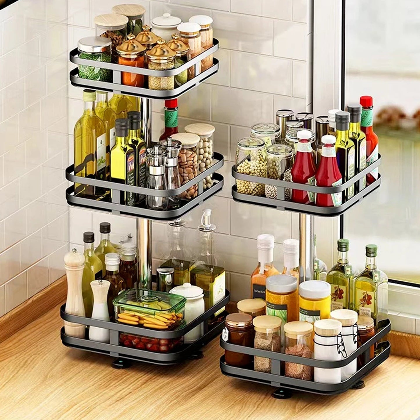 Rotating Kitchen Spice Rack Round Pantry Shelf Storage Organiser
