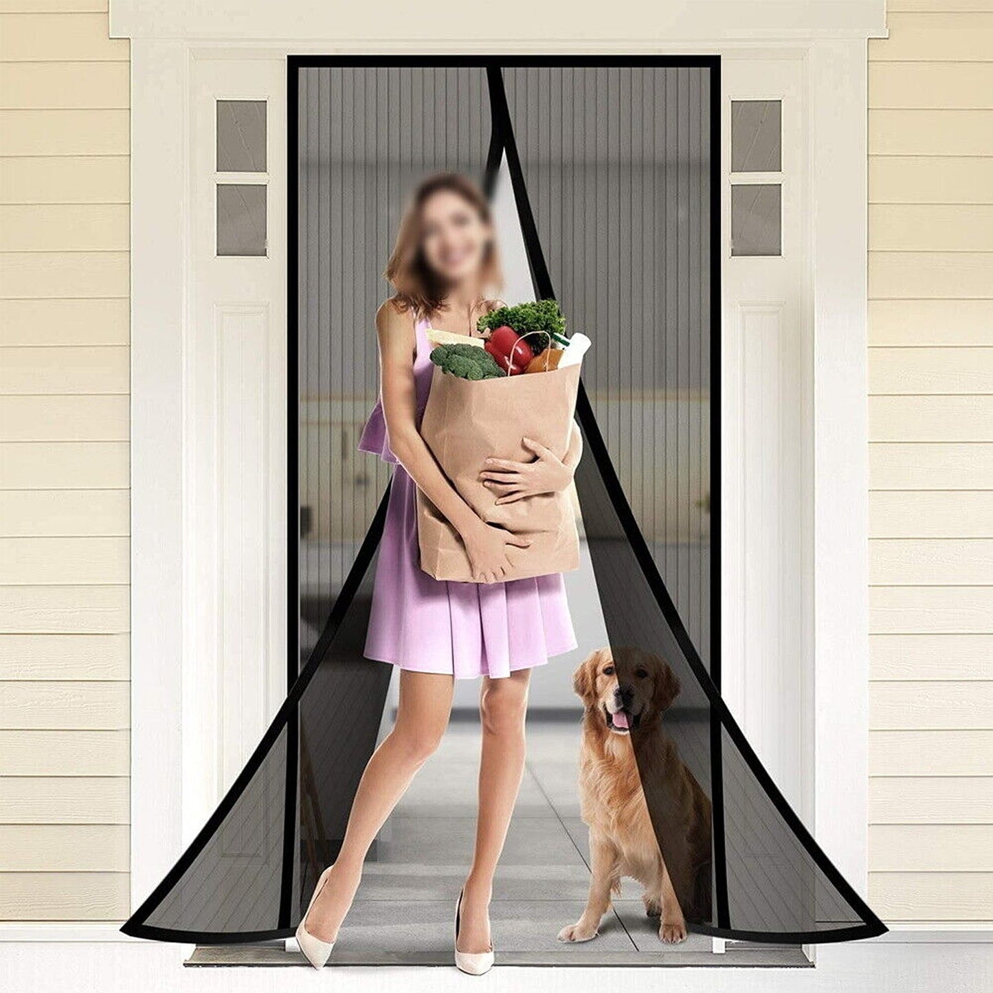 Hands-Free Instant Magnetic Mesh Screen Door for Pets and Bugs 2 Pack