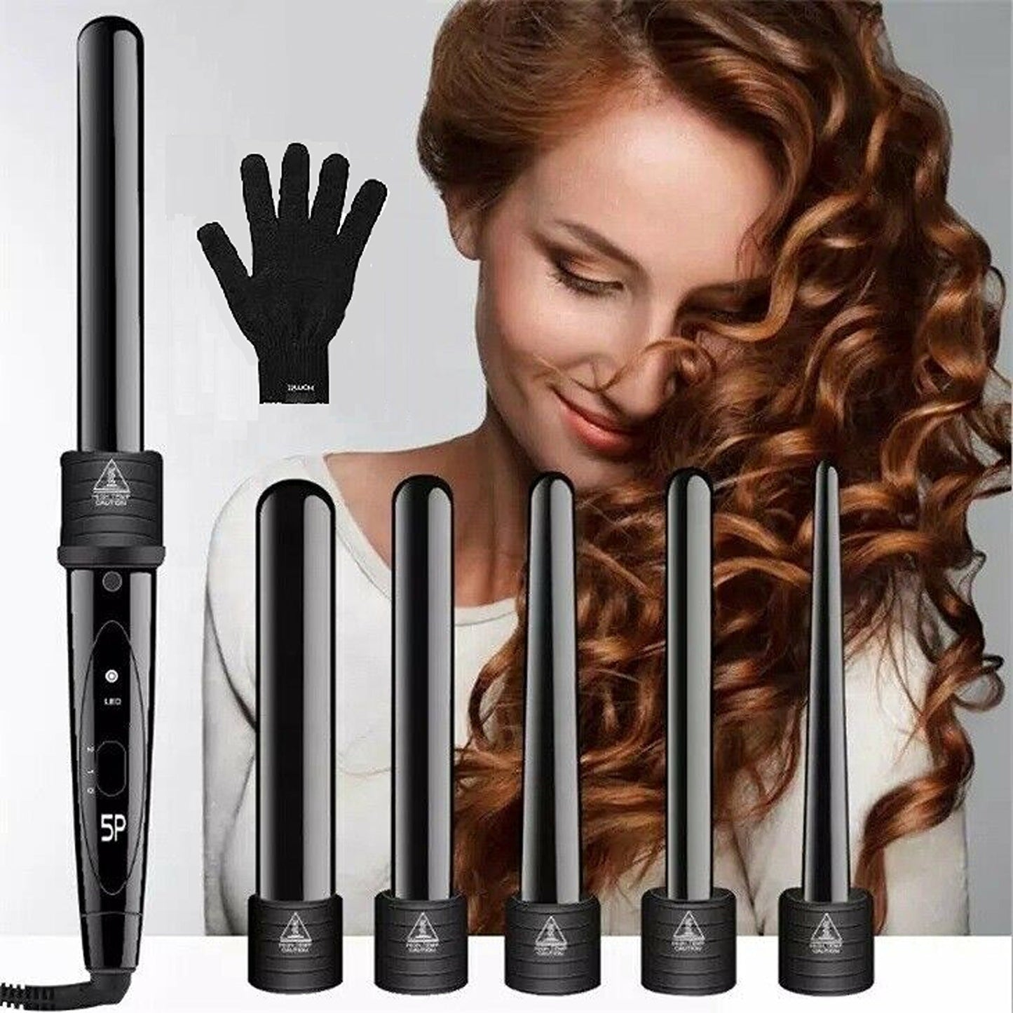 Ceramic Curling Iron Set 5-in-1 Interchangeable Wands for Styling