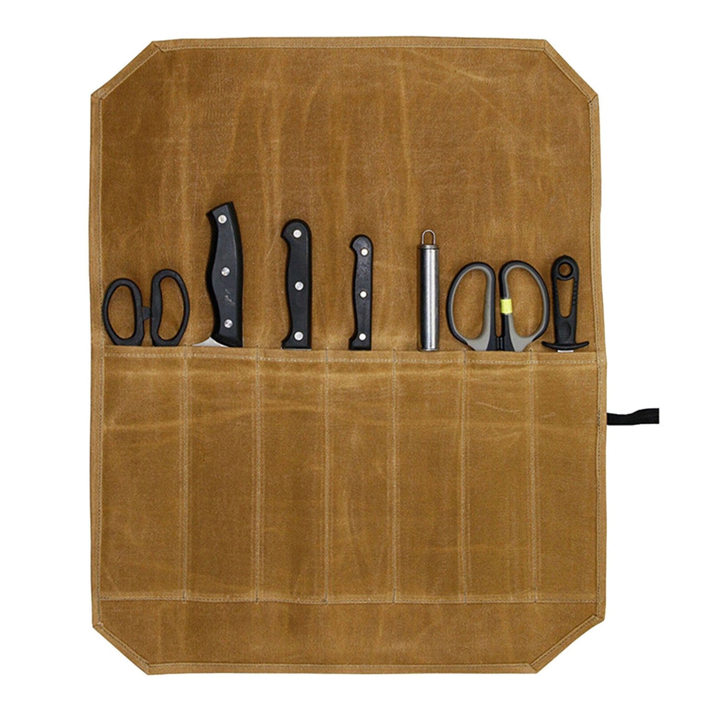 Waxed Canvas Chef Knife Roll Bag 7 Slot Storage Case