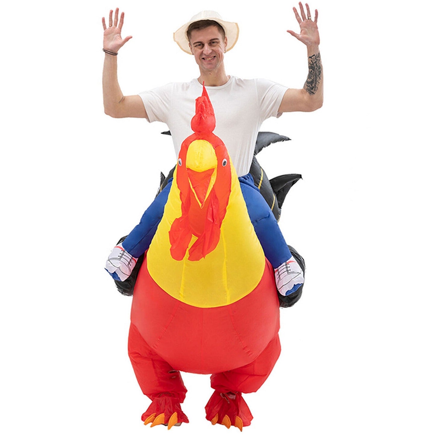 Inflatable Red Rooster Costume for Parties Blow Up Chicken Zoo Mascot