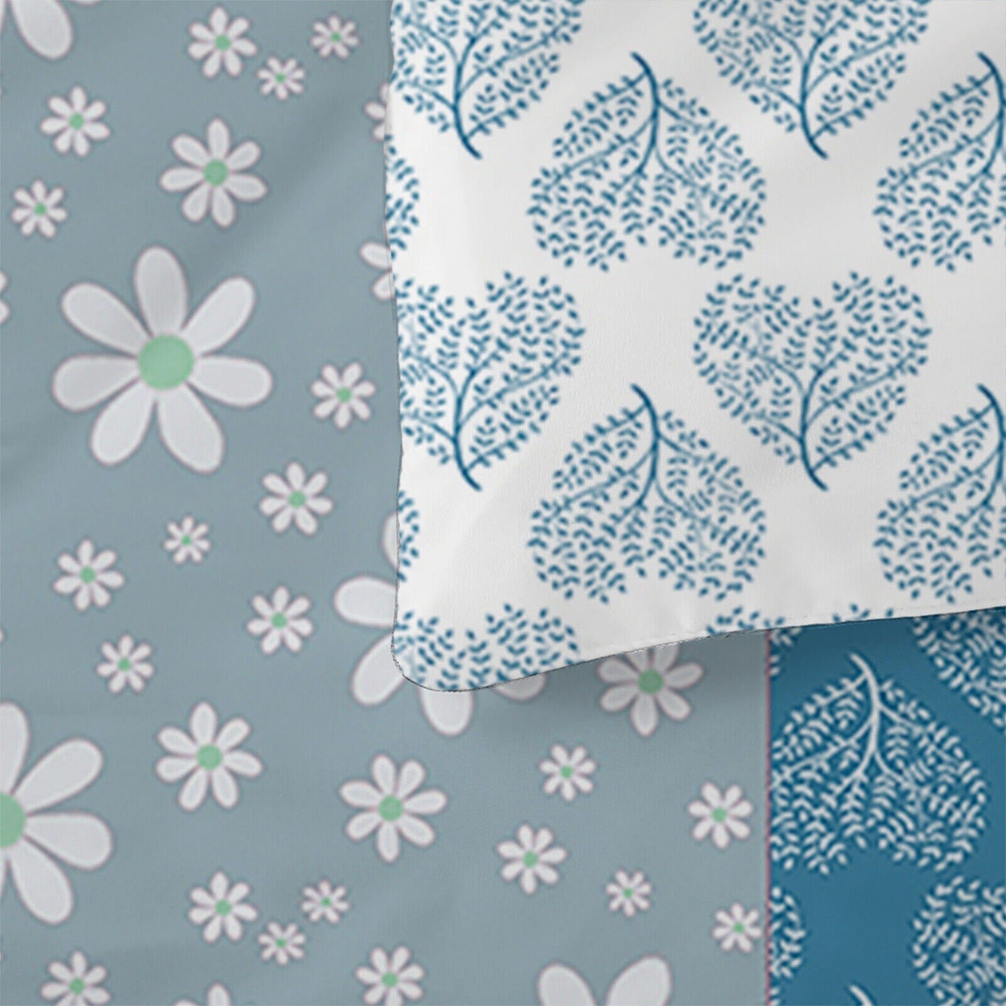 Blue Patchwork Bedding Set Soft Quilt Duvet Cover for Queen King Bed