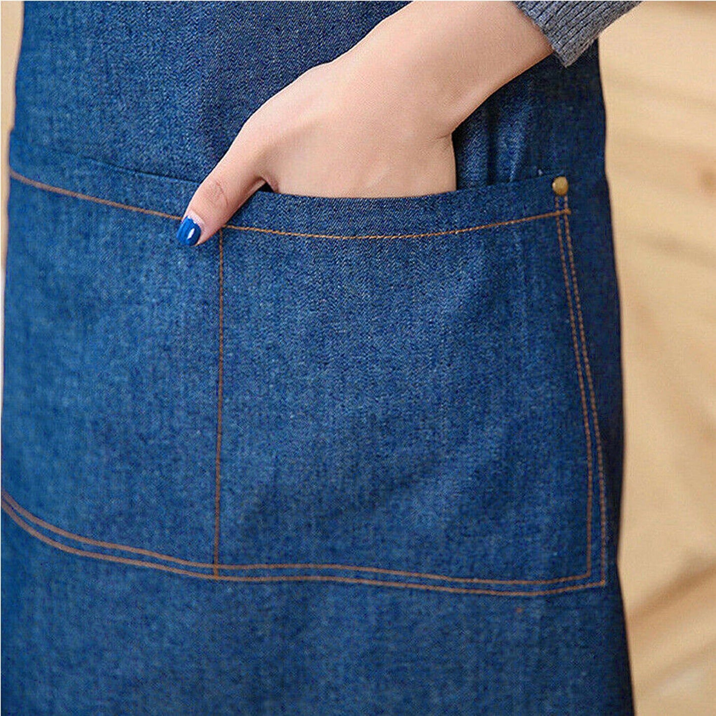 Denim Chef Apron with Adjustable Neck and Pocket for Kitchen Baking