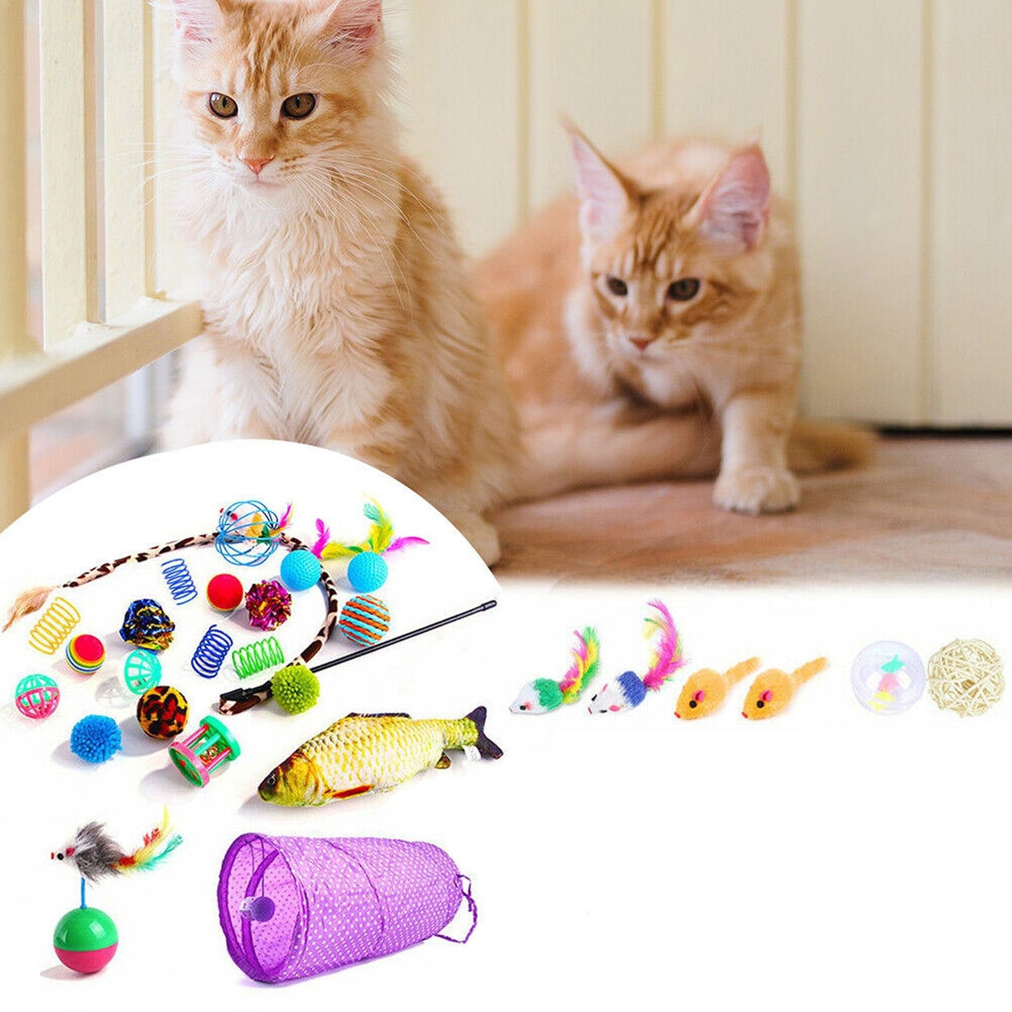 33pcs Cat Toy Assortment Rod with Fur Mice and Bells Catnip Included
