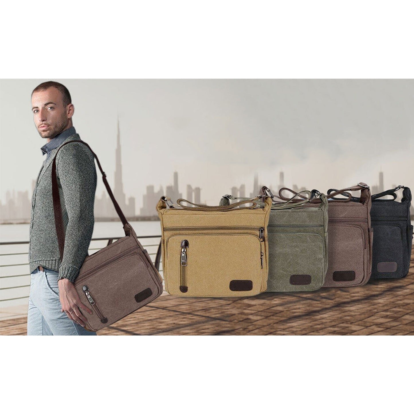 Canvas Messenger Bag for Men Retro Shoulder Crossbody