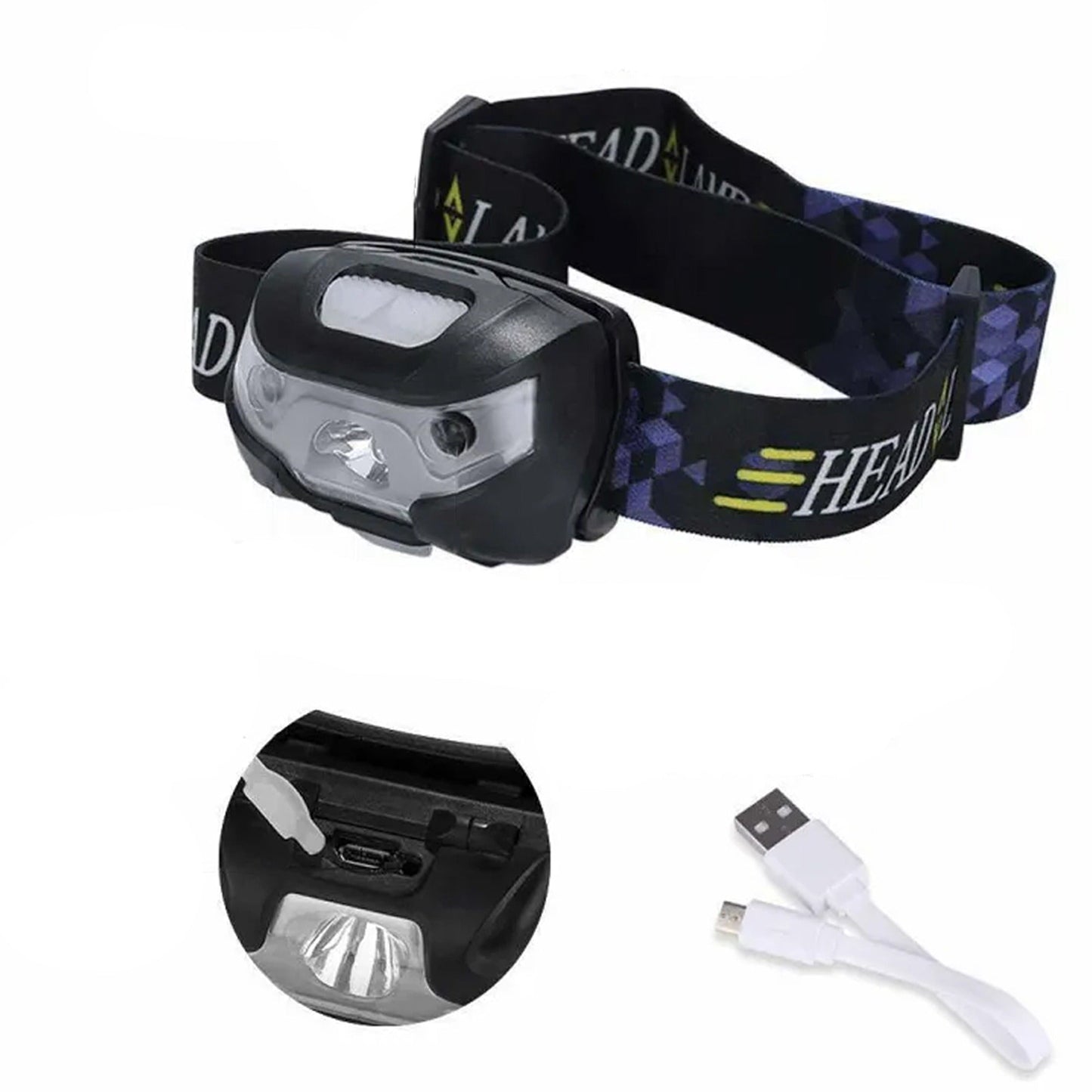LED Headlamp COB Flashlight USB Camping Rechargeable Torch