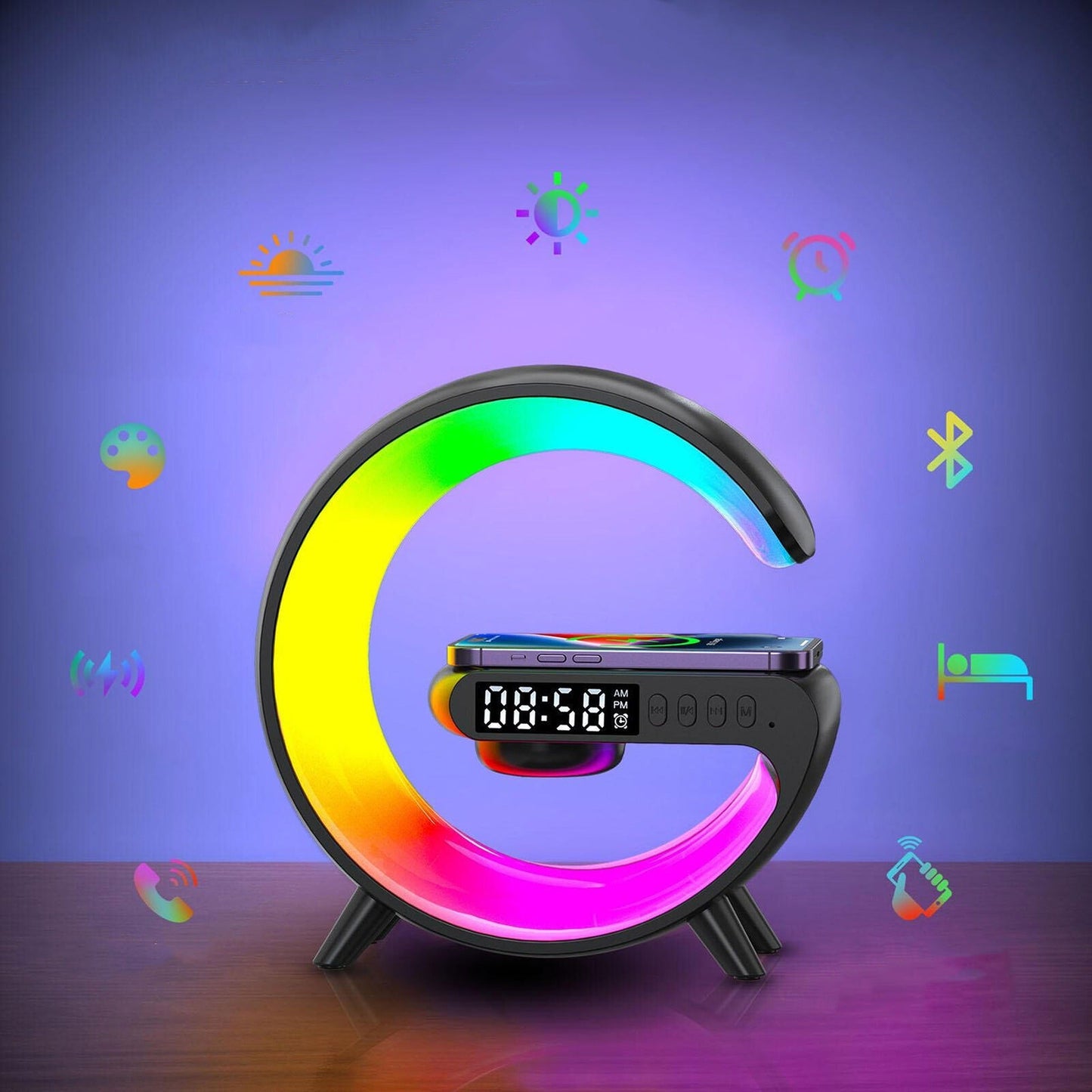 RGB LED Night Light with Bluetooth Speaker Smart Wireless Charger
