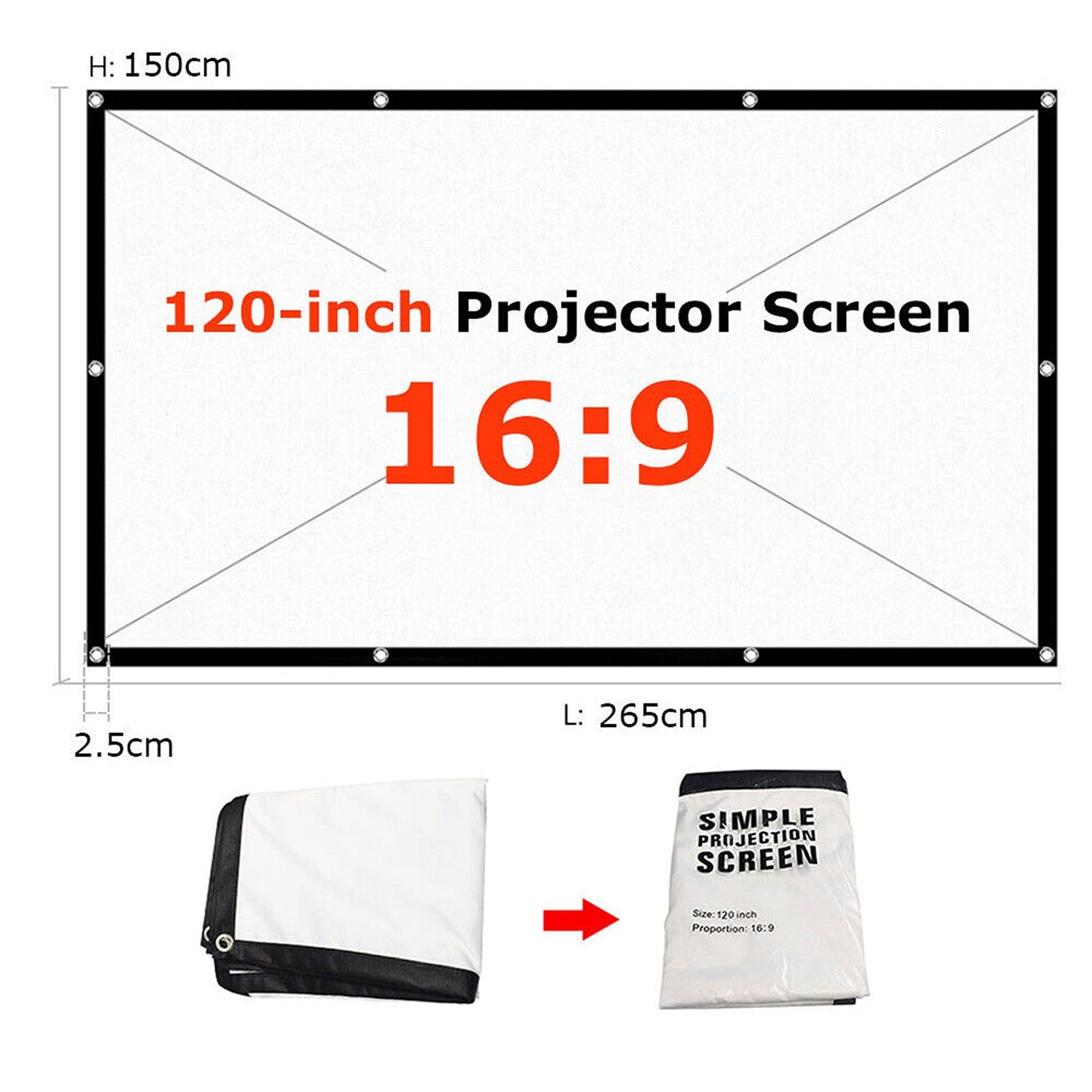 120-Inch Outdoor Hanging Projector Screen for Home Theater and Cinema Use