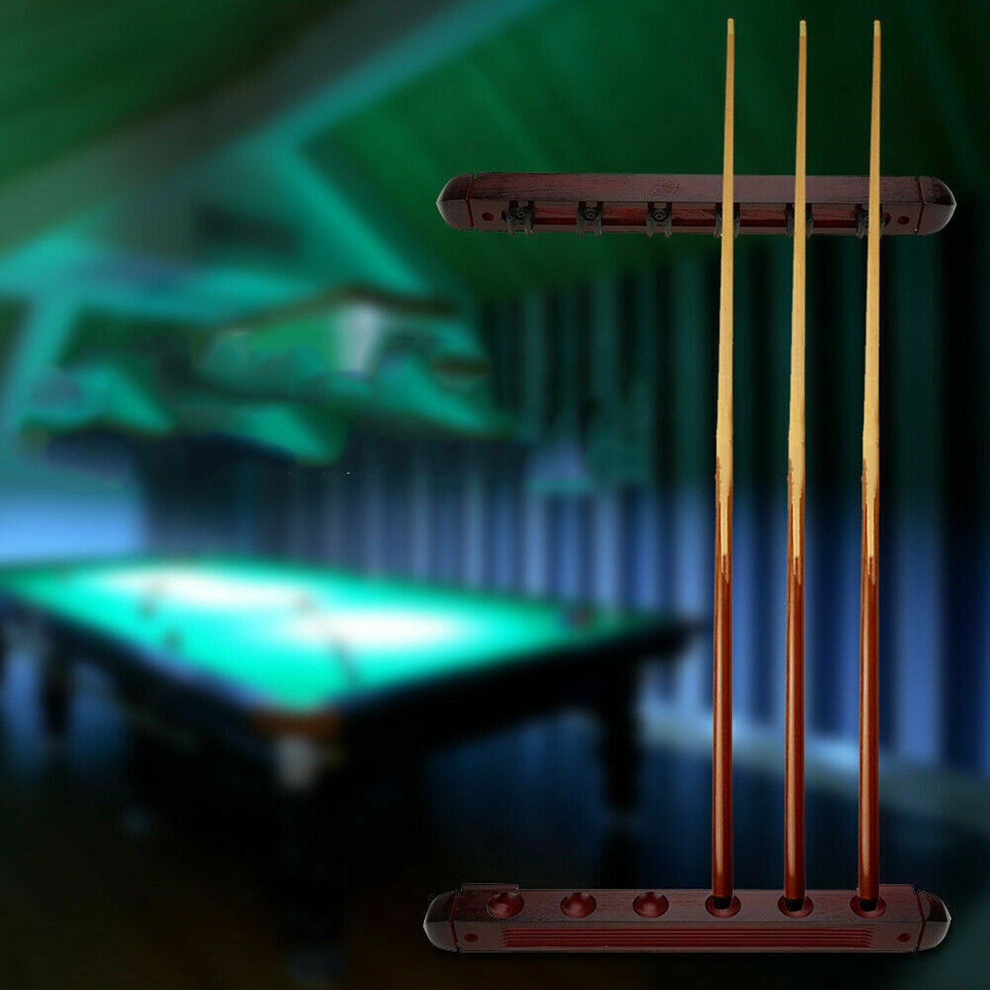 Wooden Billiard Cue Rack with 6-Clip Design