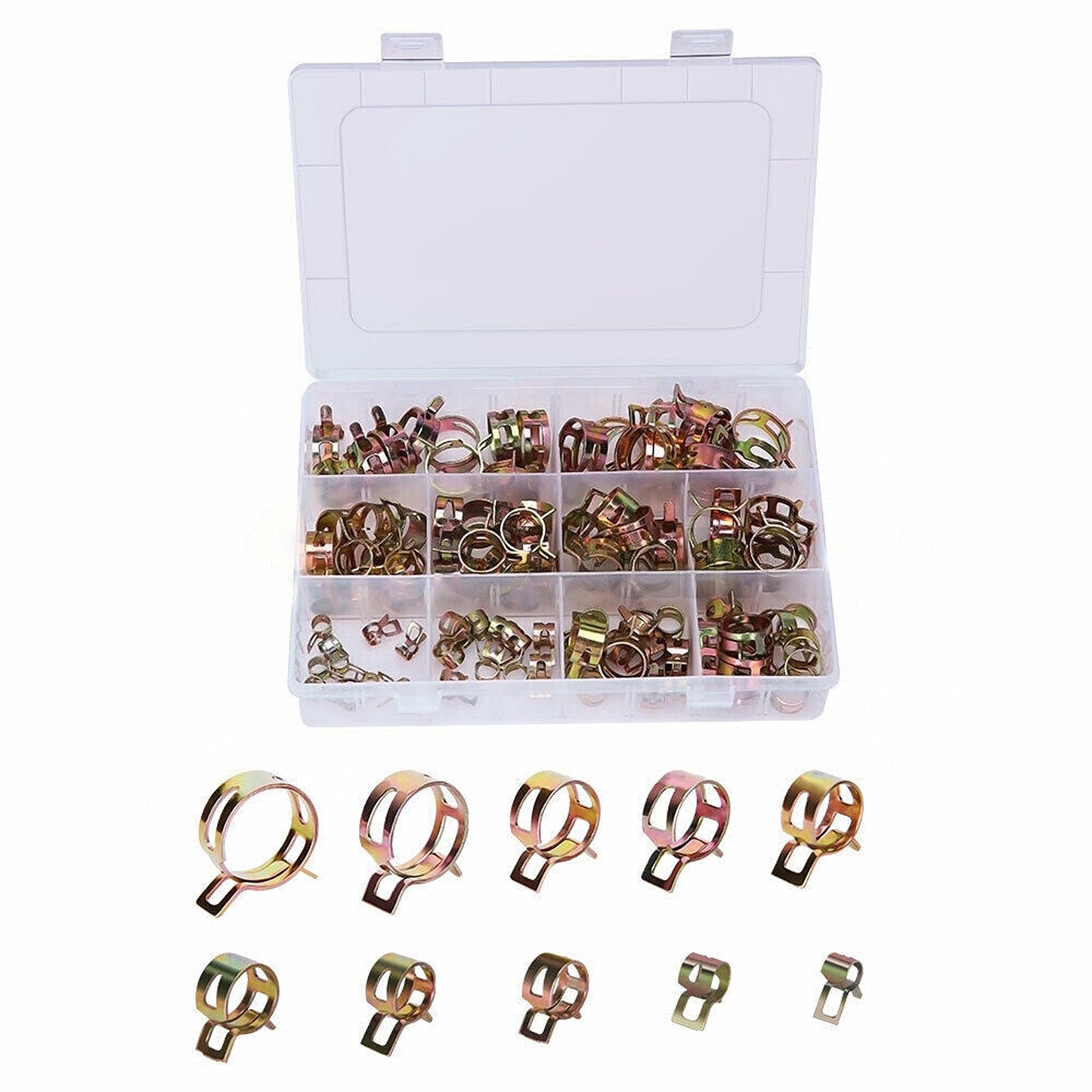 100pcs Adjustable Worm Gear Stainless Hose Clamps Steel Spring Clip 6-22mm