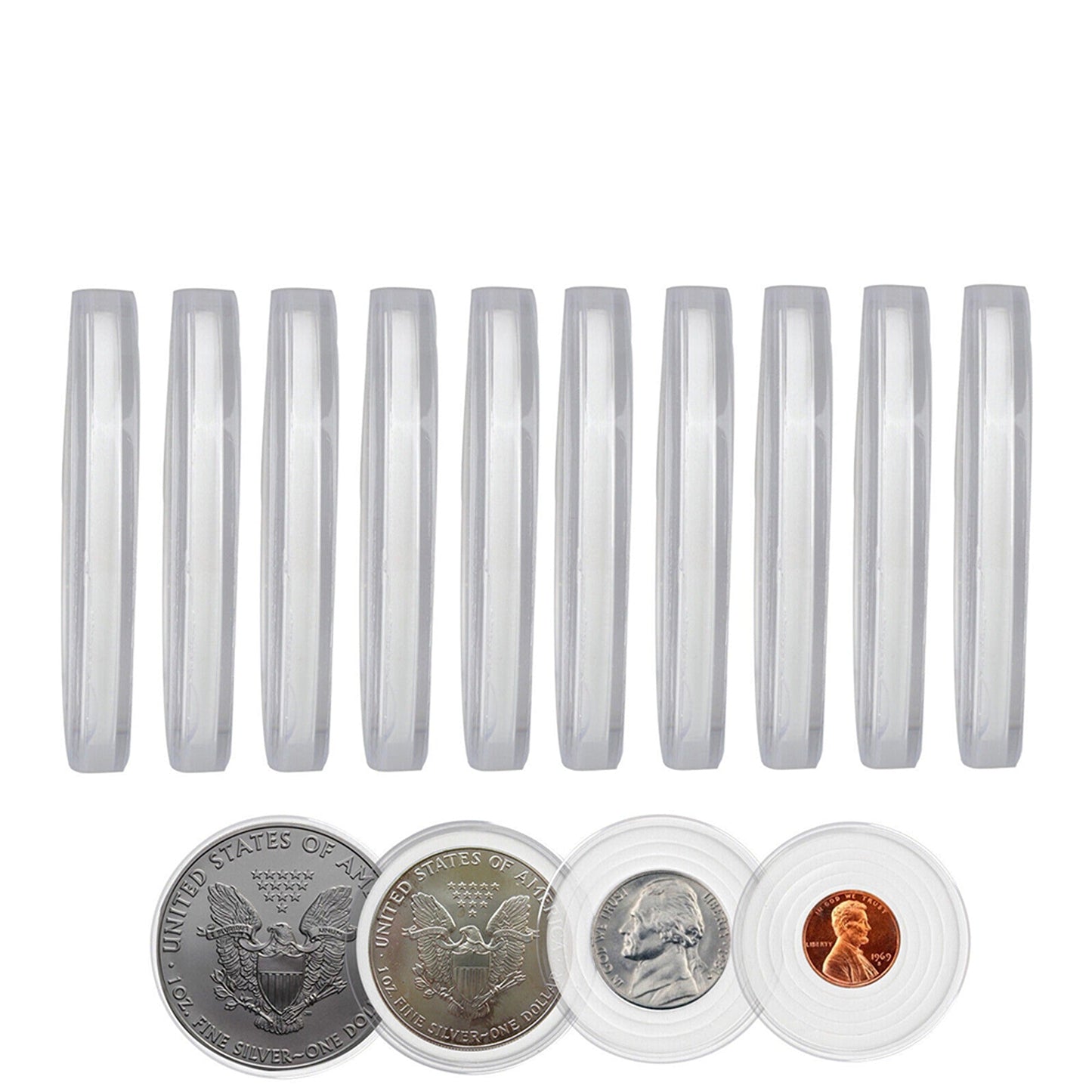 20pcs Coin Storage Display Case Clear Round Plastic Capsules with Eva Pad