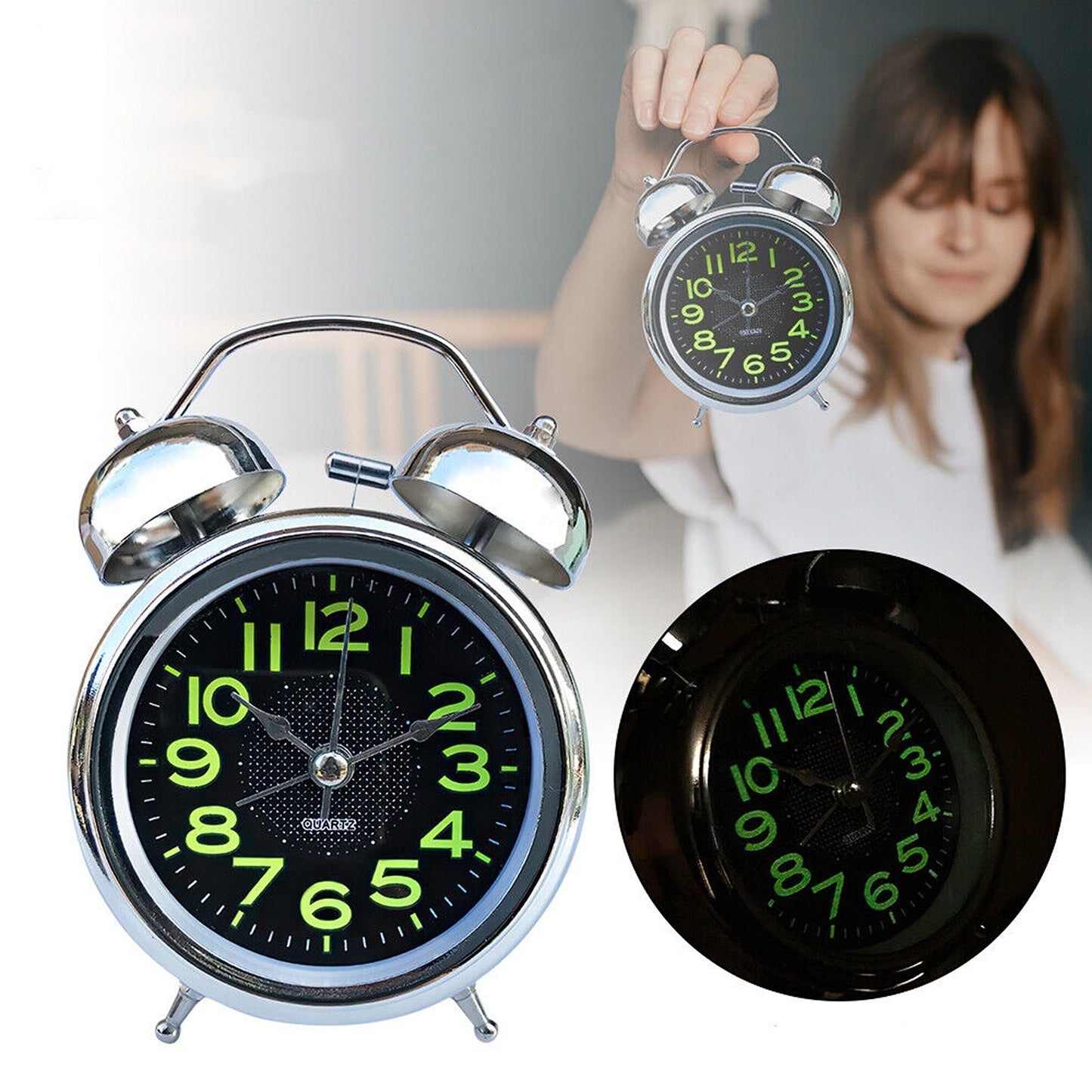 Super Loud Double Bell Alarm Clock with Night Light Home Bedside Decor