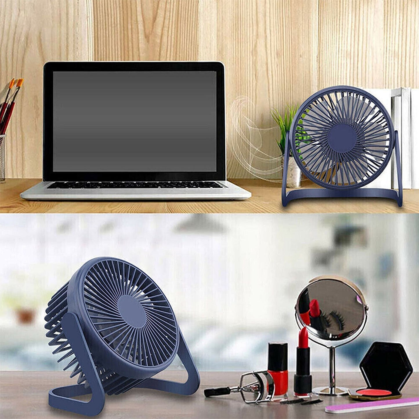 Blue Compact USB Powered Desk Fan Quiet Personal Cooler for Tabletop Use