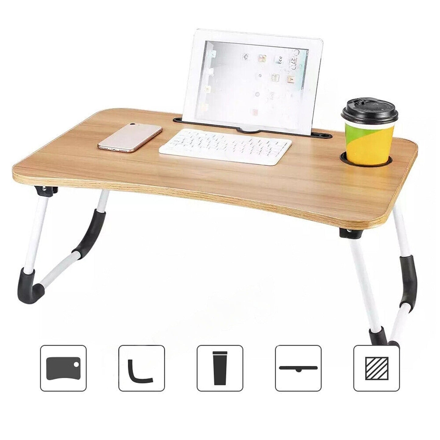 Portable Lap Desk for Laptop Foldable Bed Table with Cup Slot Picnic Tray