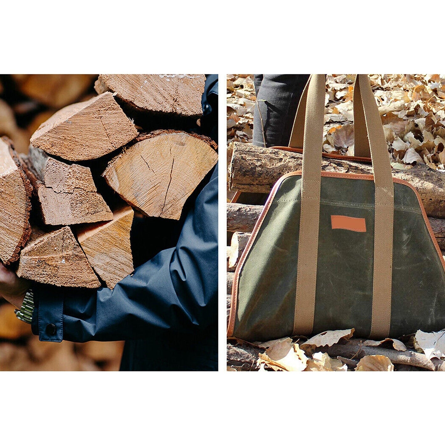 Canvas Firewood Carrier Bag Wood Carrying Holder Tote for Fireplace Tools
