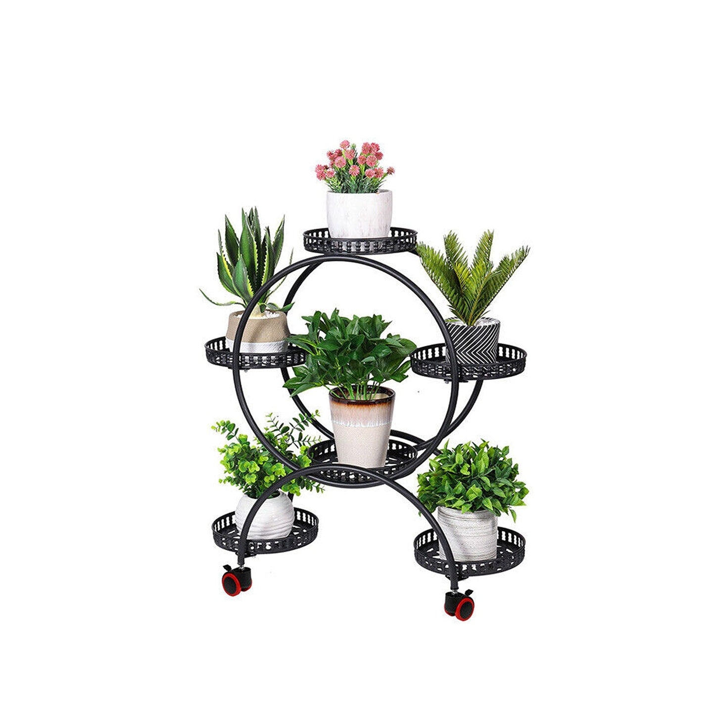 Plant Stand with 6 Pot Holders on Wheels for Easy Moving Indoors 4 Layer