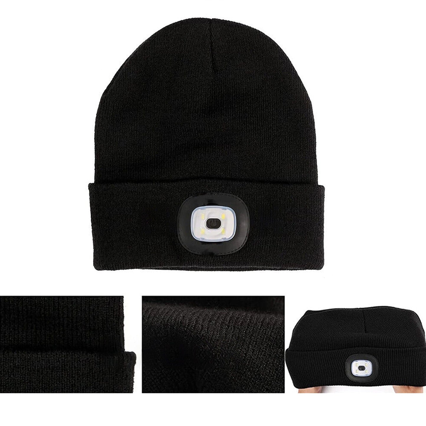 USB Rechargeable Men Women Warm LED Light Knitted Beanie Hat