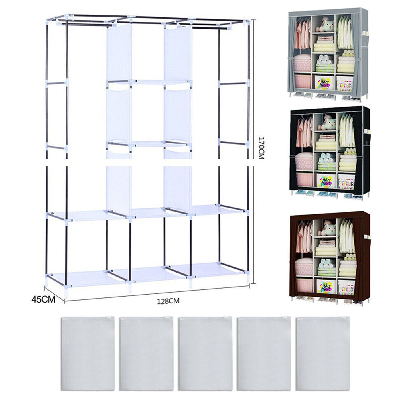 Large Portable Wardrobe with Shelves 66in Canvas Clothes Storage Organizer