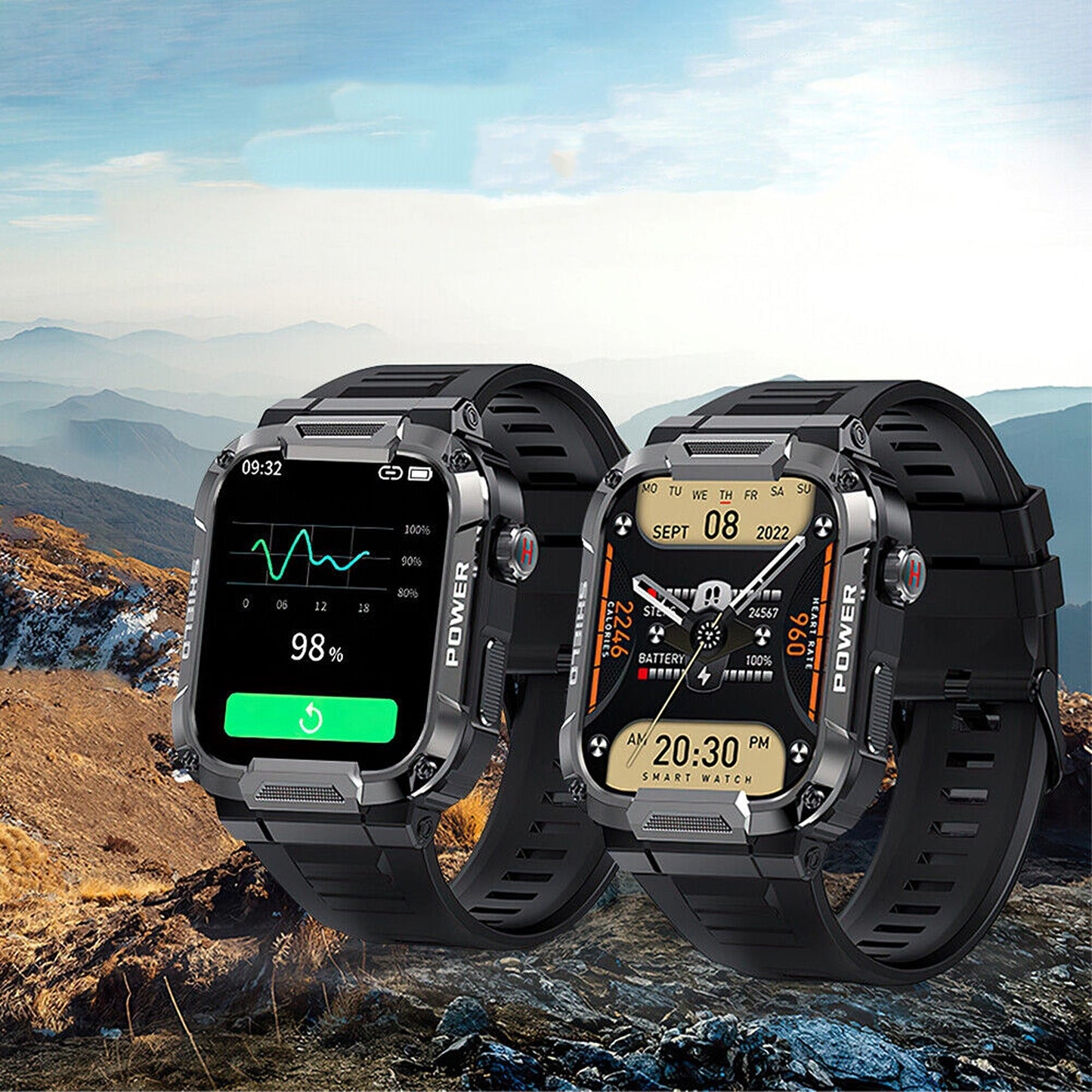 Rugged Smart Watch for Outdoor Sports Fitness Tracker with Call Function