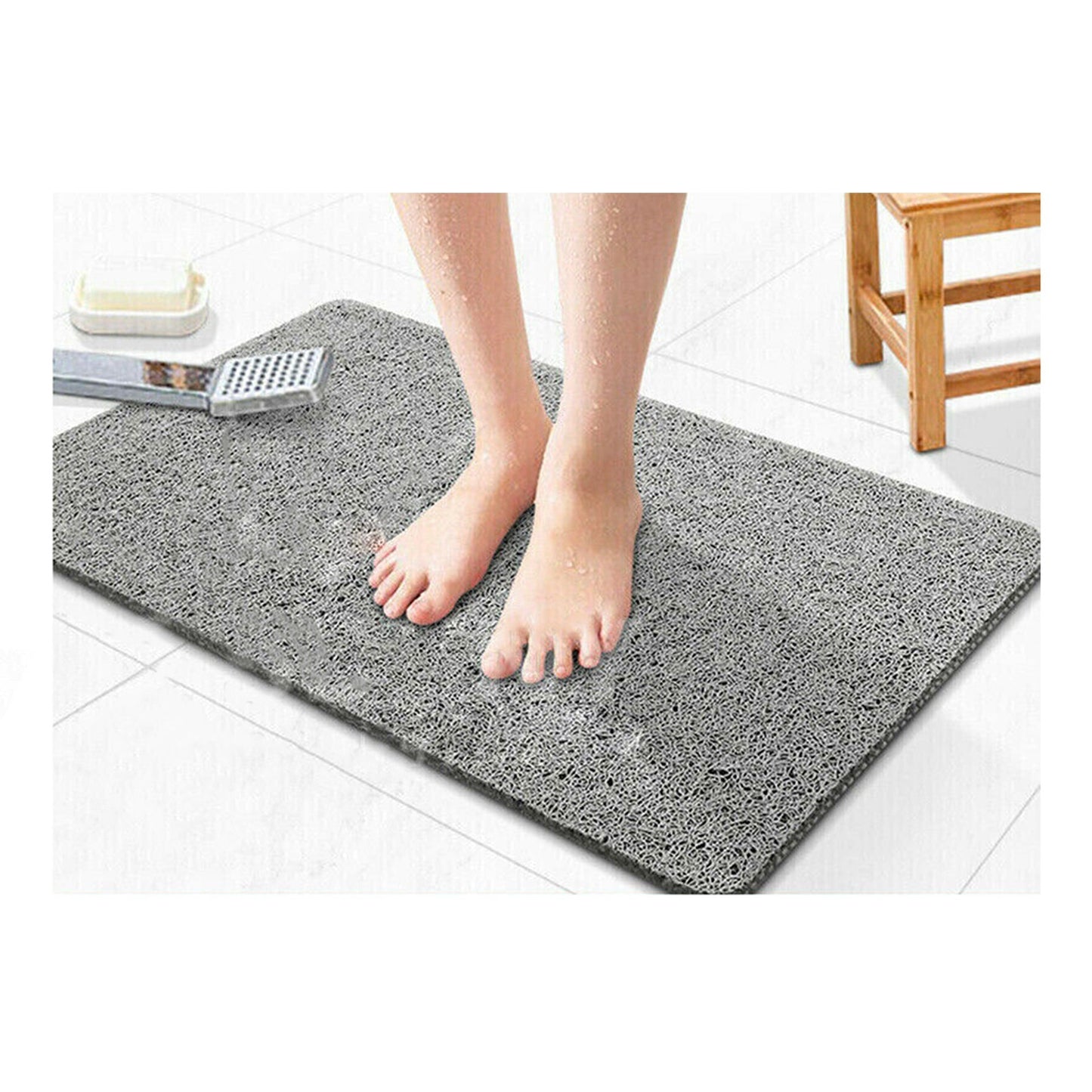 Grey Anti Slip Bath Mat Bathroom Shower Carpet with Drain