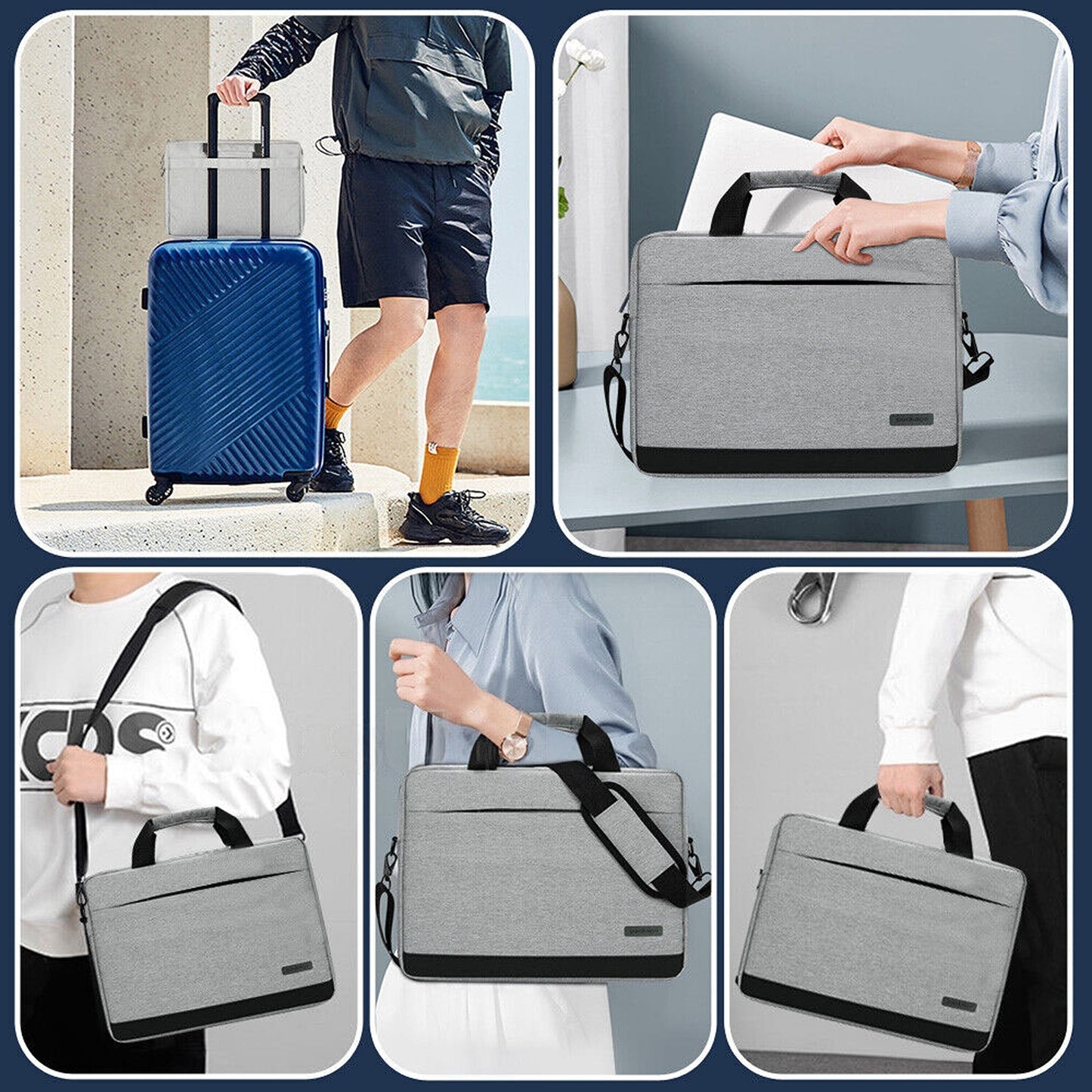 Grey Laptop Shoulder Bag Sleeve for Macbook Lenovo HP Briefcase Style