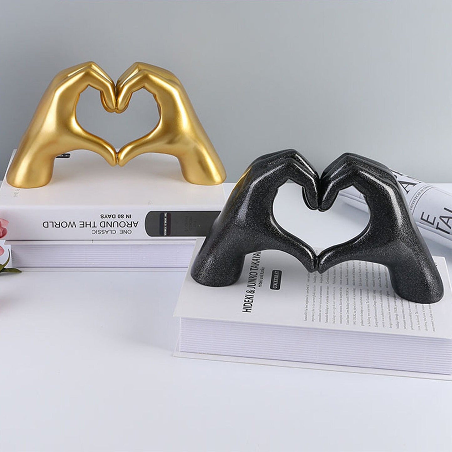 Nordic Style Resin Heart Gesture Hand Sculpture for Desktop Decor