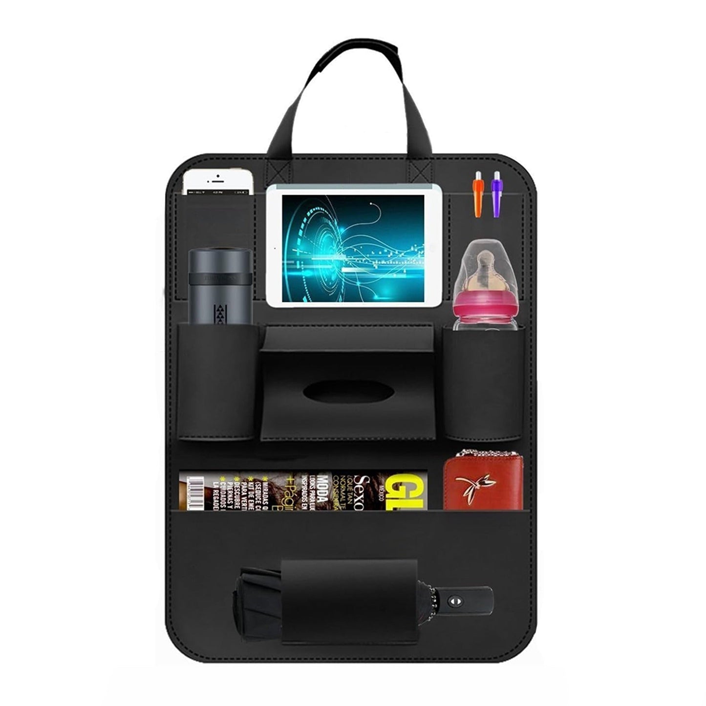 Leather Organizer for Car Back Seat Foldable Table Tray with Storage