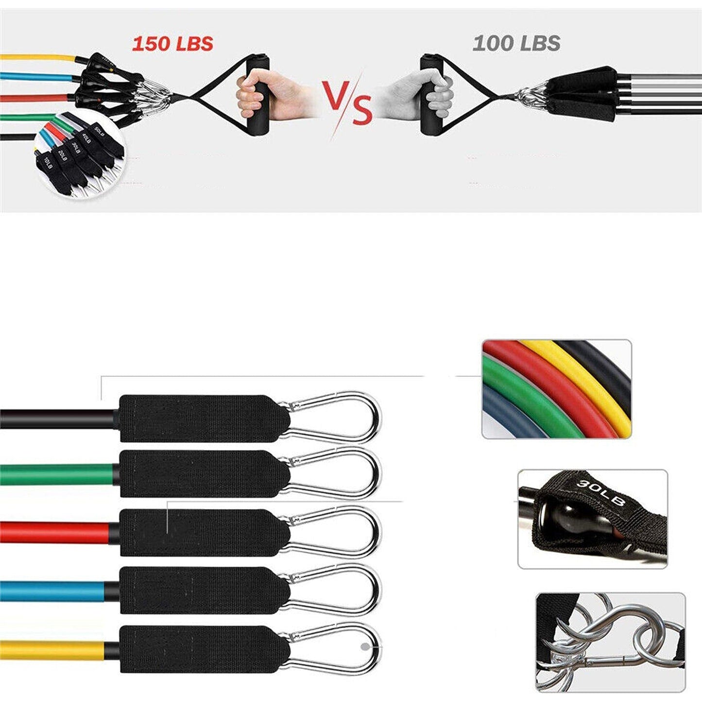 11pcs Resistance Band Set for Yoga Pilates and Fitness Exercises - 150lbs