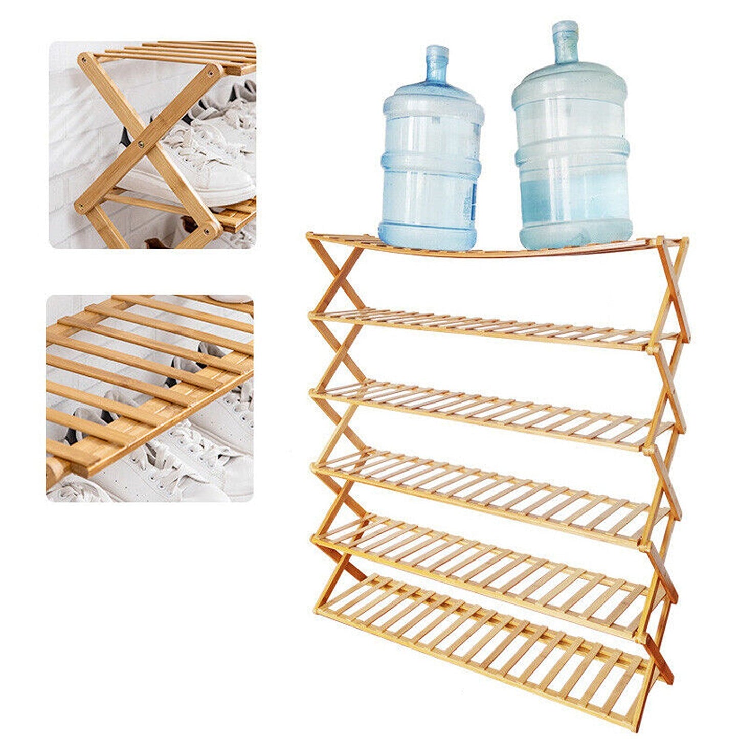 Bamboo Folding Shoe Rack with Multi-Tier Storage Shelf