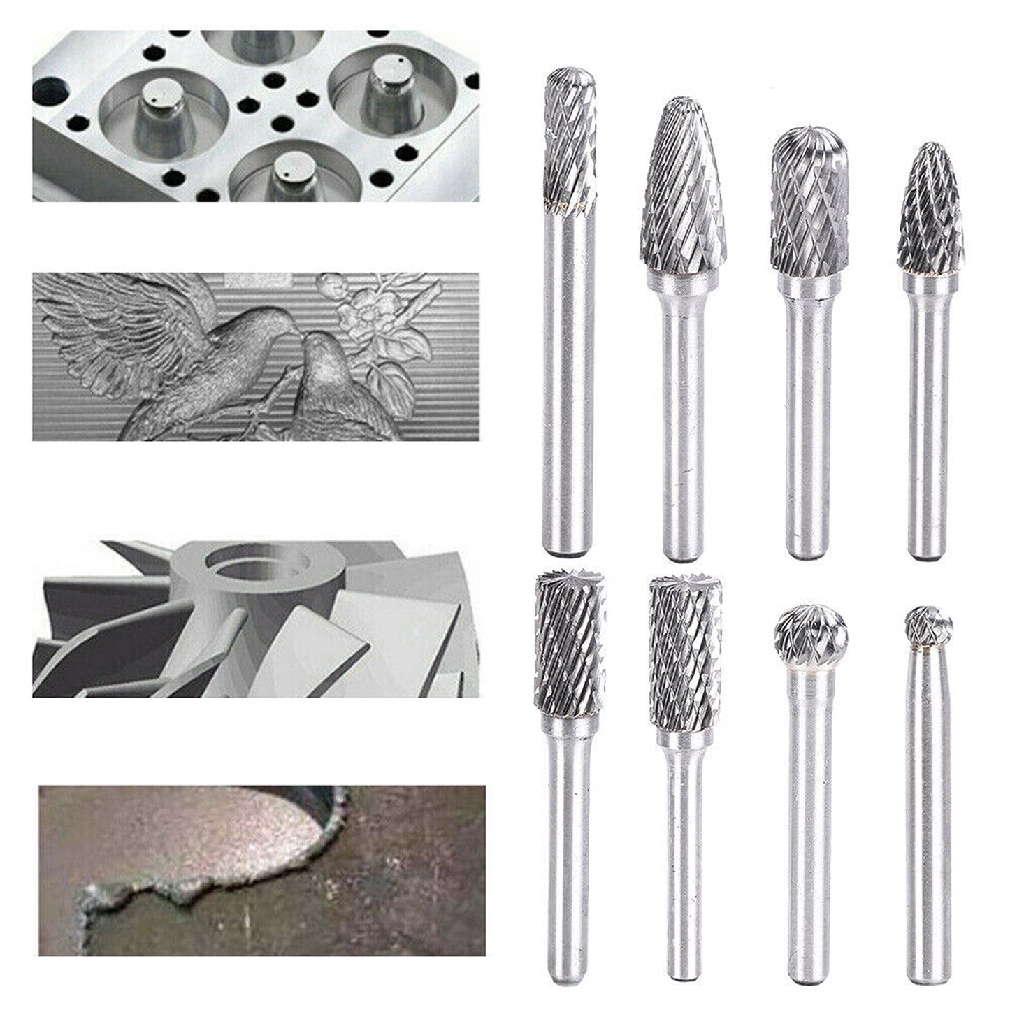 Carbide Tungsten Die Grinder Burr Set 8-Piece Rotary Tools for Metal Shaping