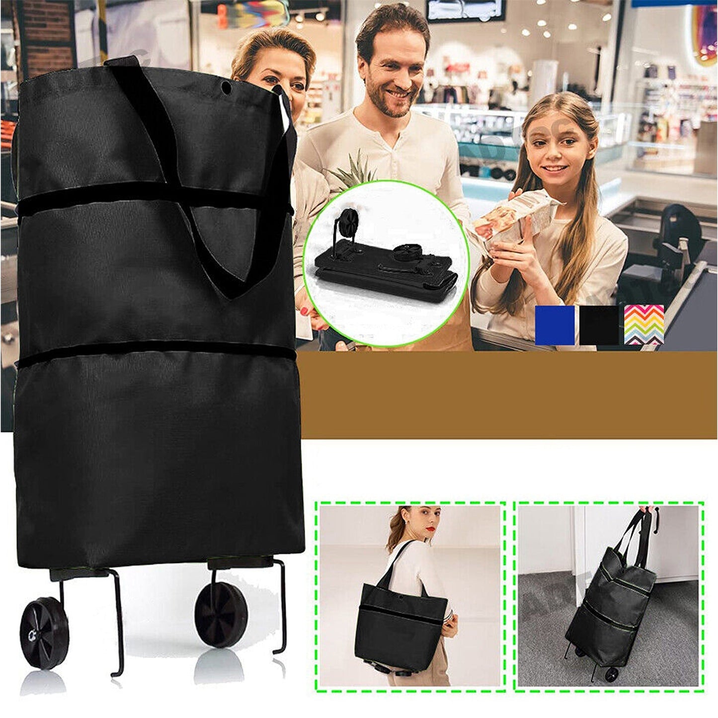 Foldable Shopping Trolley Bag with Wheels for Portable Use