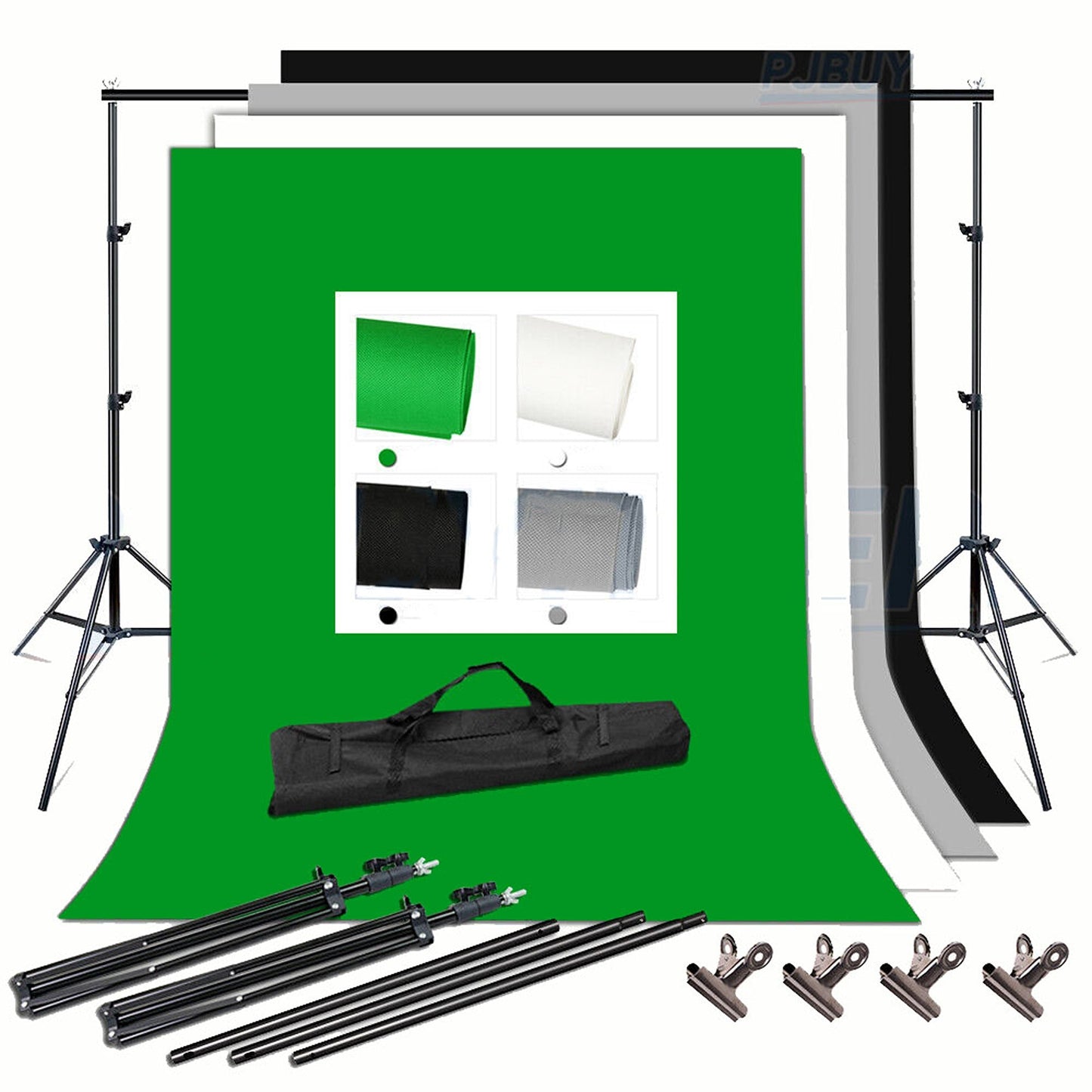 Studio Support Kit with Grey Green White and Black Photo Backdrops