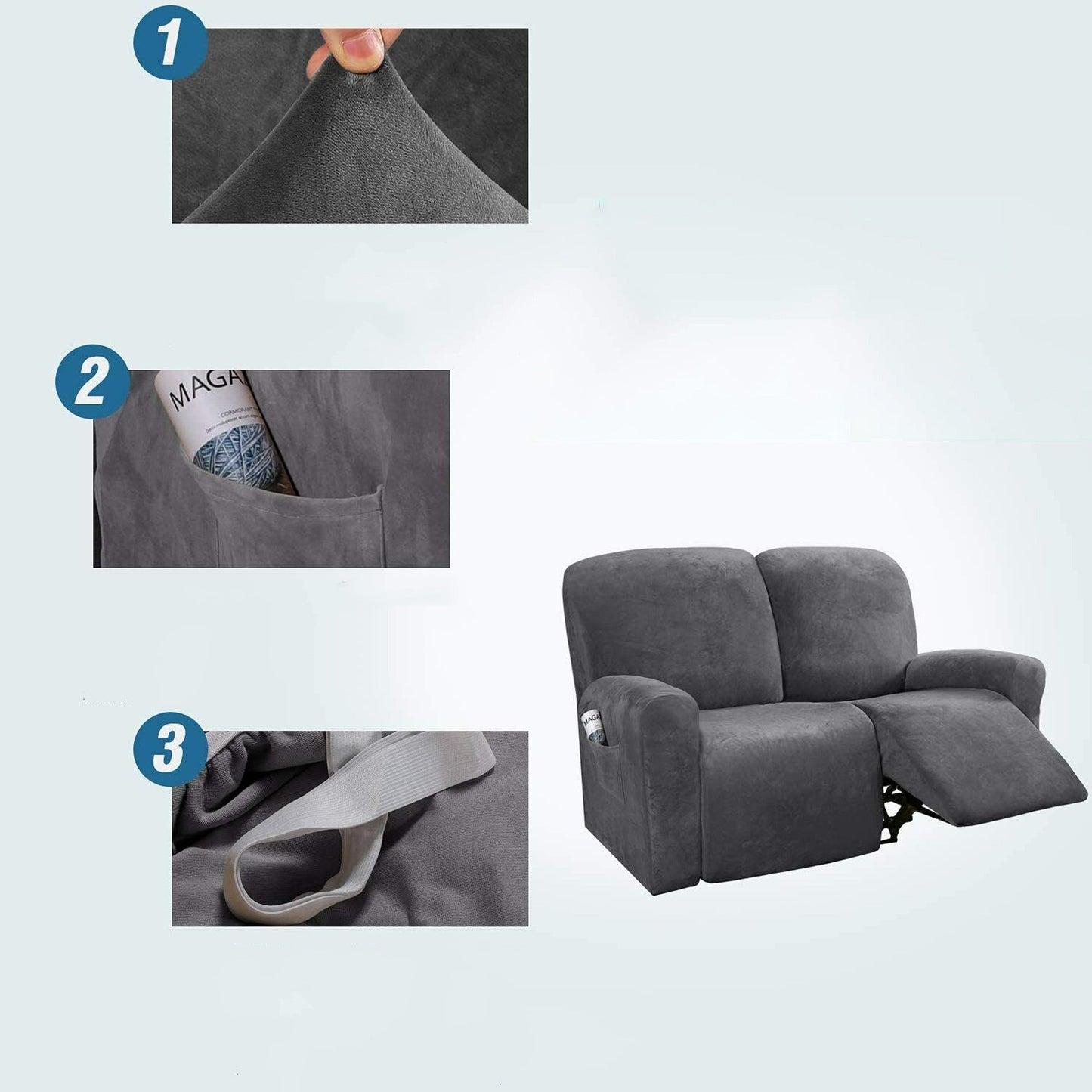 2 Seater Stretch Recliner Sofa Cover Velvet Reclining Couch Slipcovers