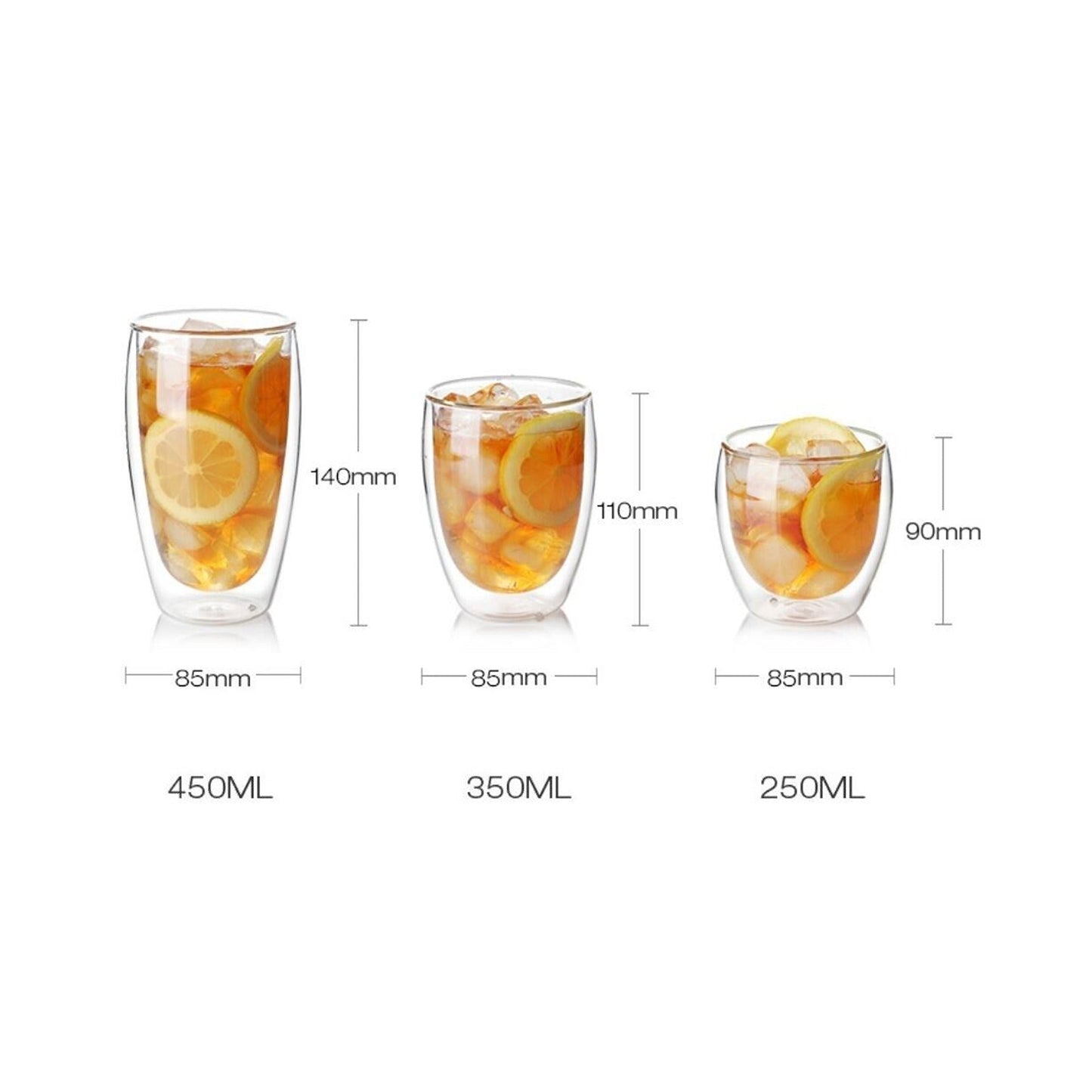 450ml Double Wall Glass Coffee Mugs Insulated Tea and Juice Cups