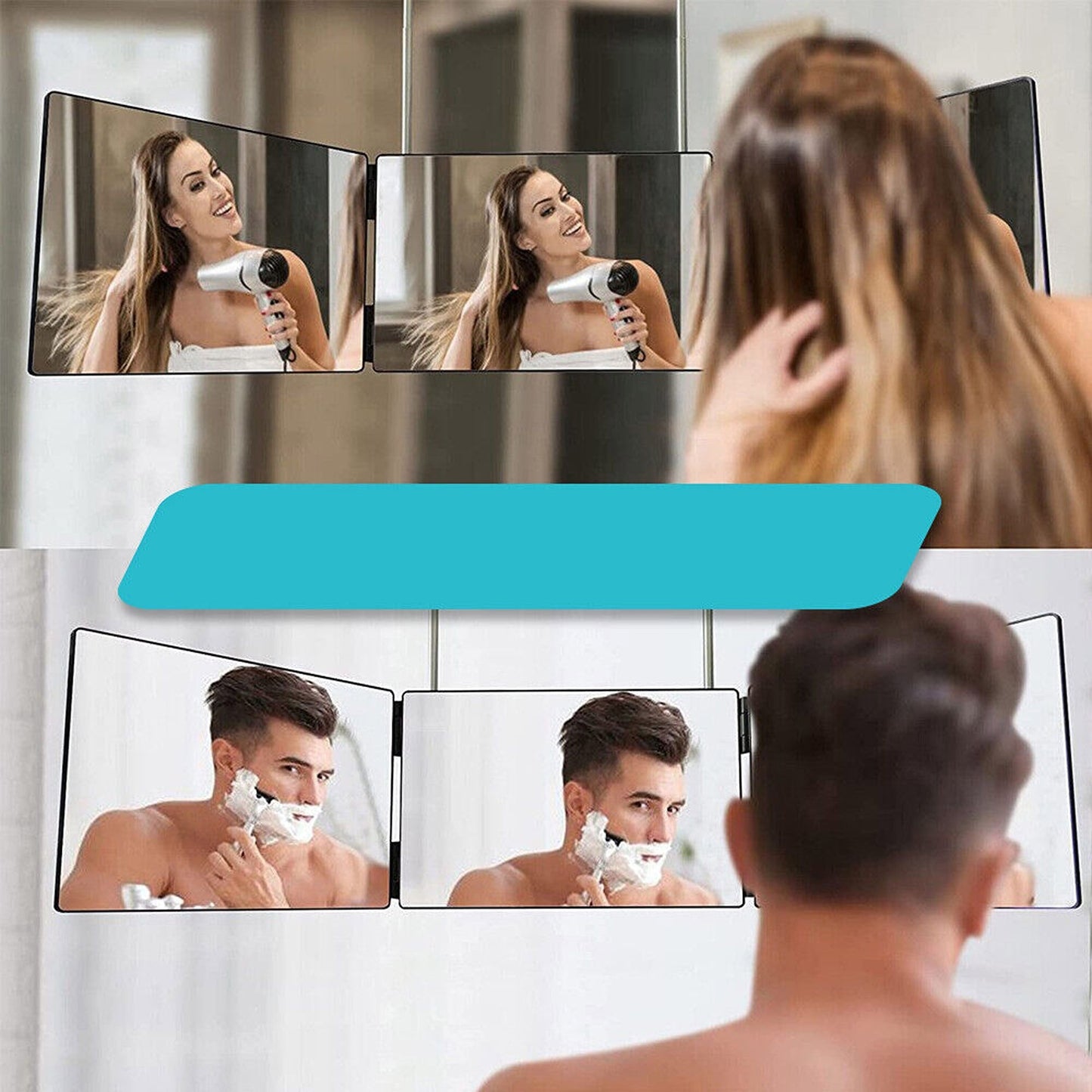 Adjustable 3-Way Trifold Hair Cutting Mirror Self Haircut Styling Makeup Tool
