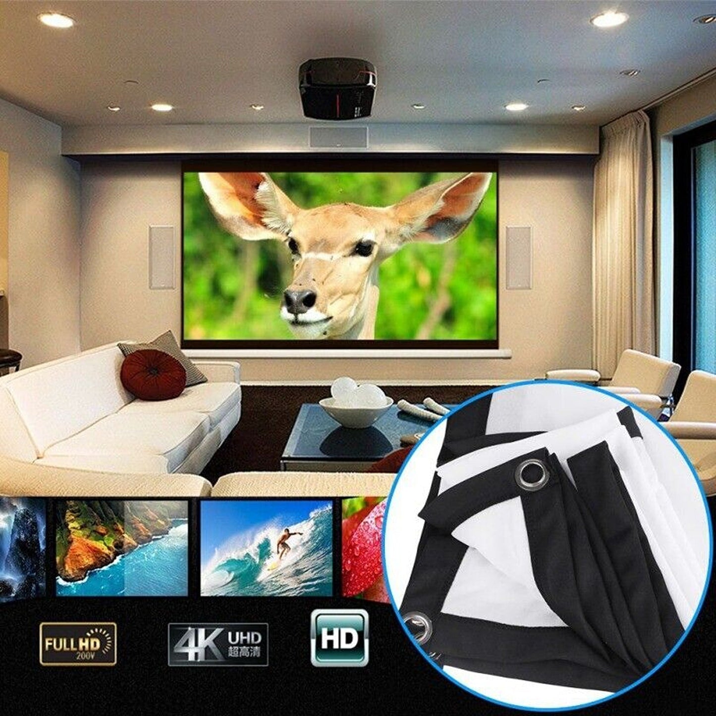 16:9 Foldable Projector Screen for Outdoor Movies and Home Cinema 3D Ready